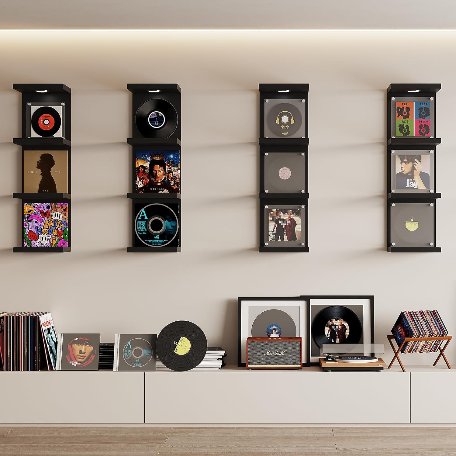 4 Tier Floating Wall Shelf with LED Light