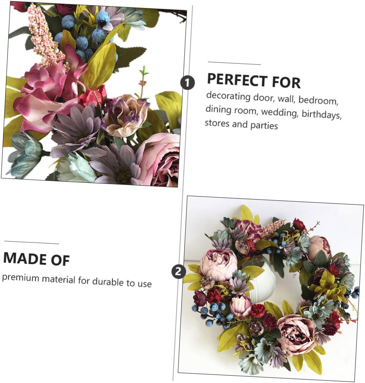 1pc Rattan Wreath Simulated Peony Garland Front Door Decor