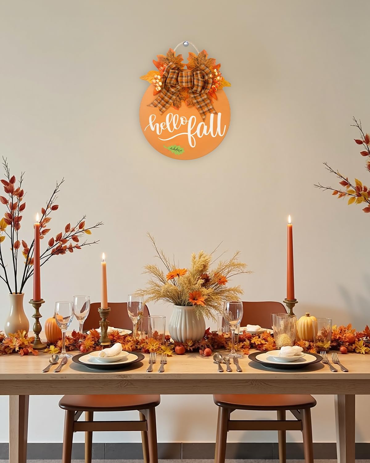Hello Fall Wreath for Front Door 12 Inch