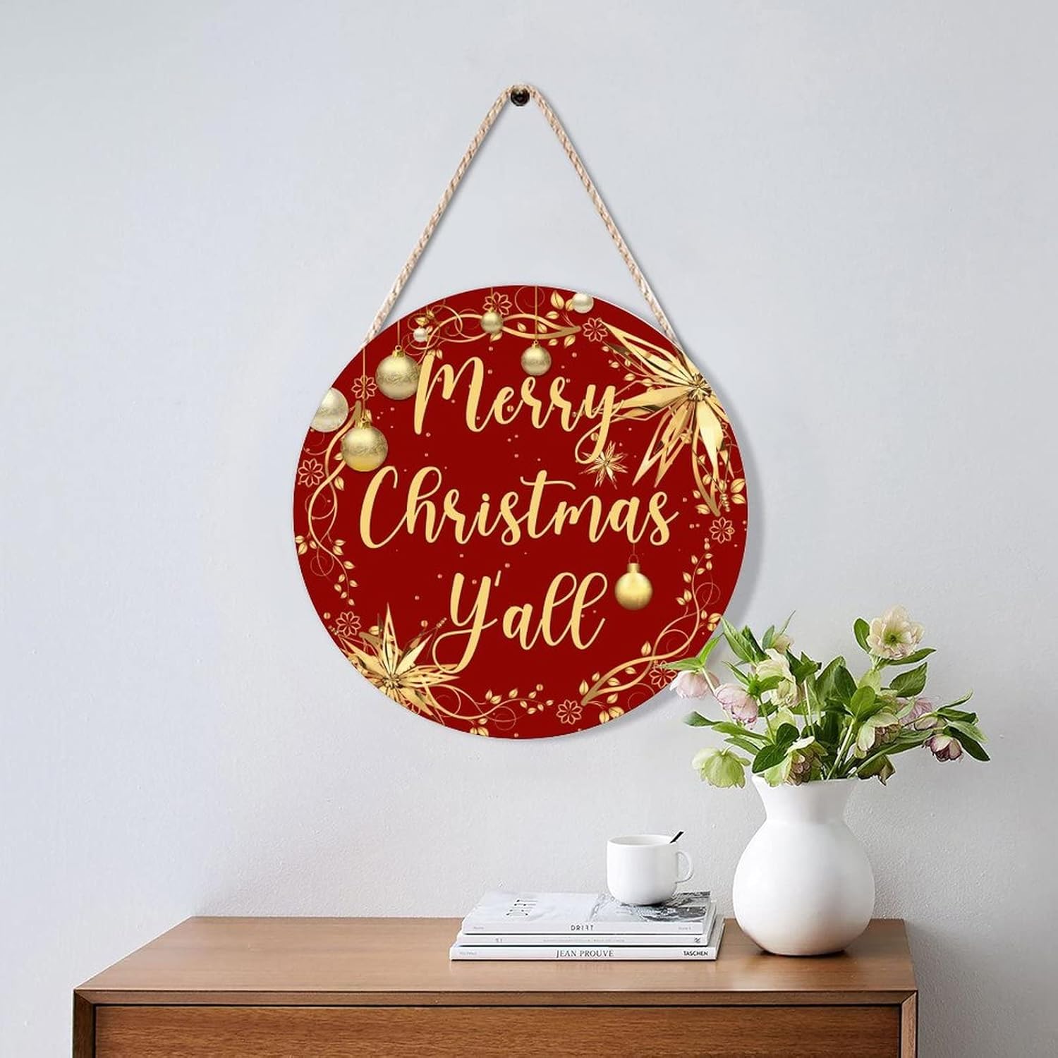 Farmhouse Front Door Hanger Christmas Gold Wreath Decoration