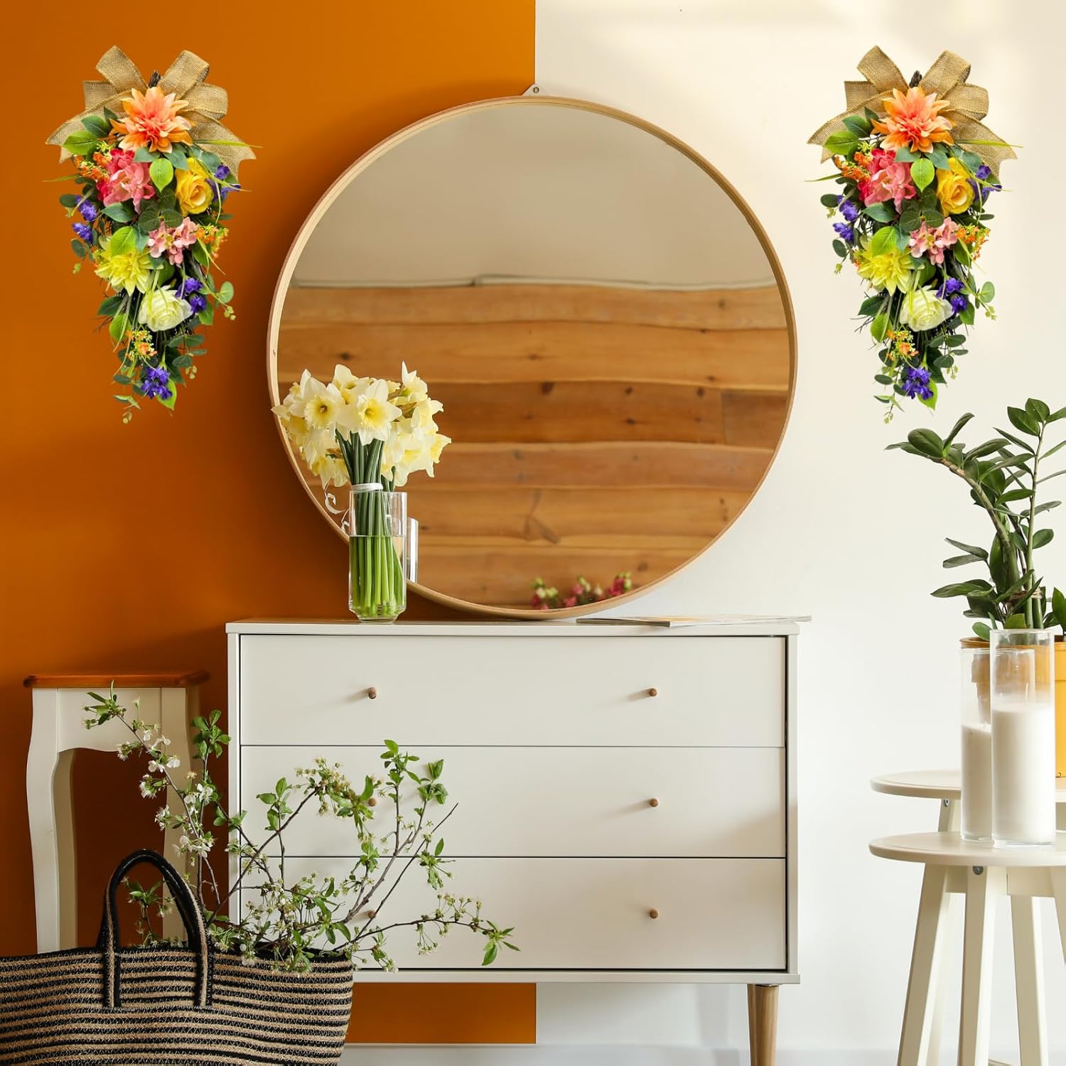 Svndlyn Spring Summer Floral Teardrop Wreath