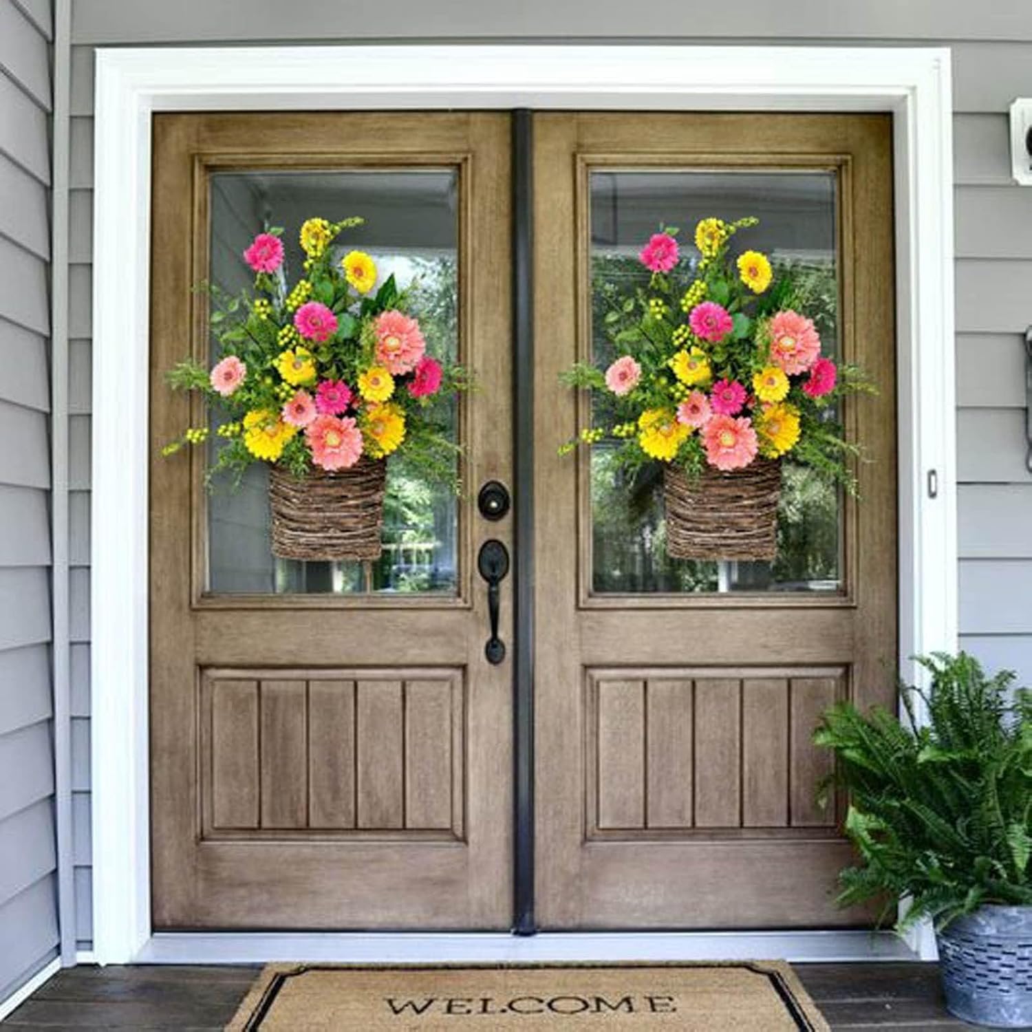 Cream Hydrangea Door Hanger Basket Wreath