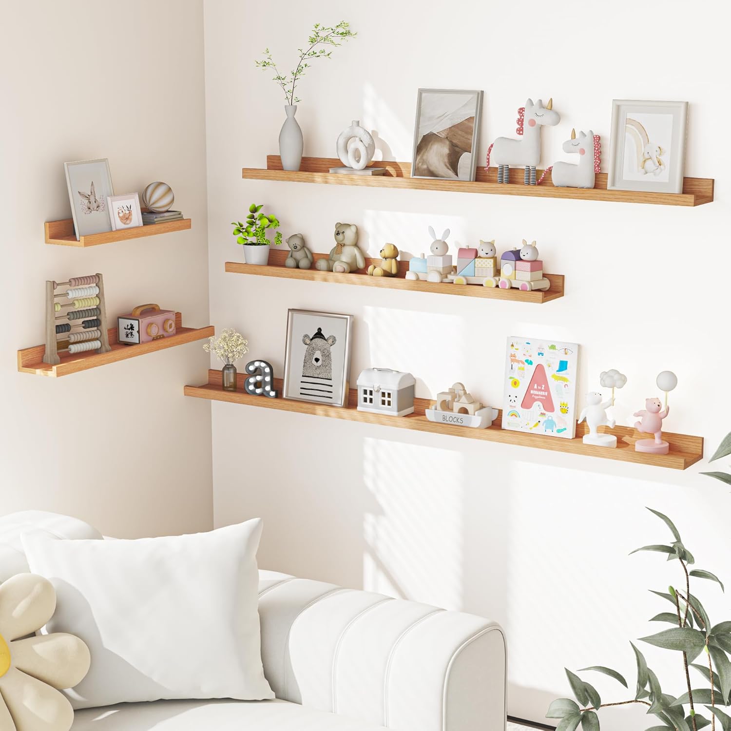 Heimlove Picture Ledge Shelf Set of 2 Natural Oak