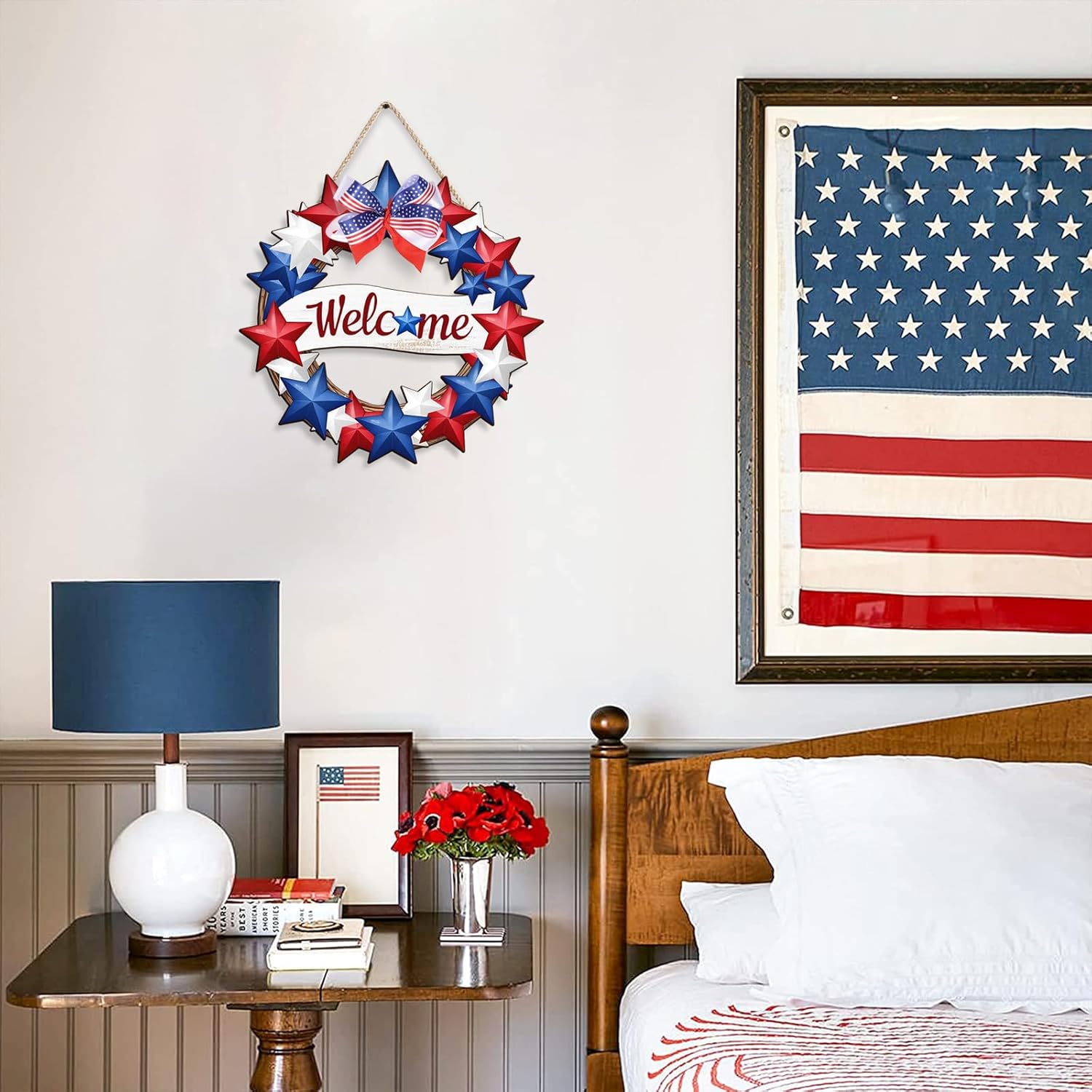 COLOR VALLEY ART Patriotic Wreath Welcome Sign