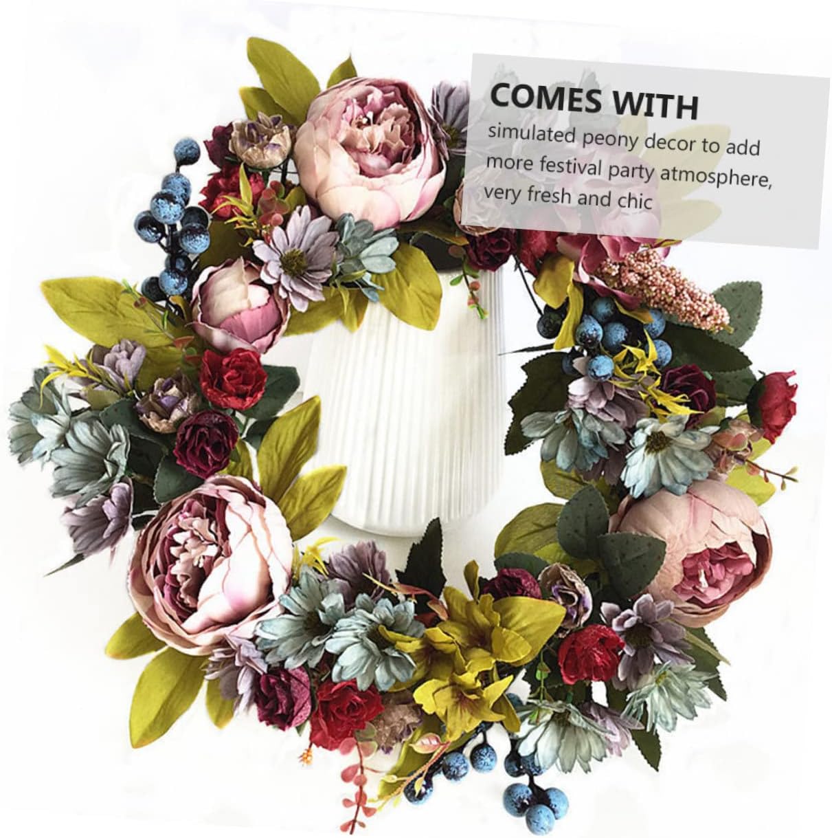 1pc Rattan Wreath Simulated Peony Garland Front Door Decor