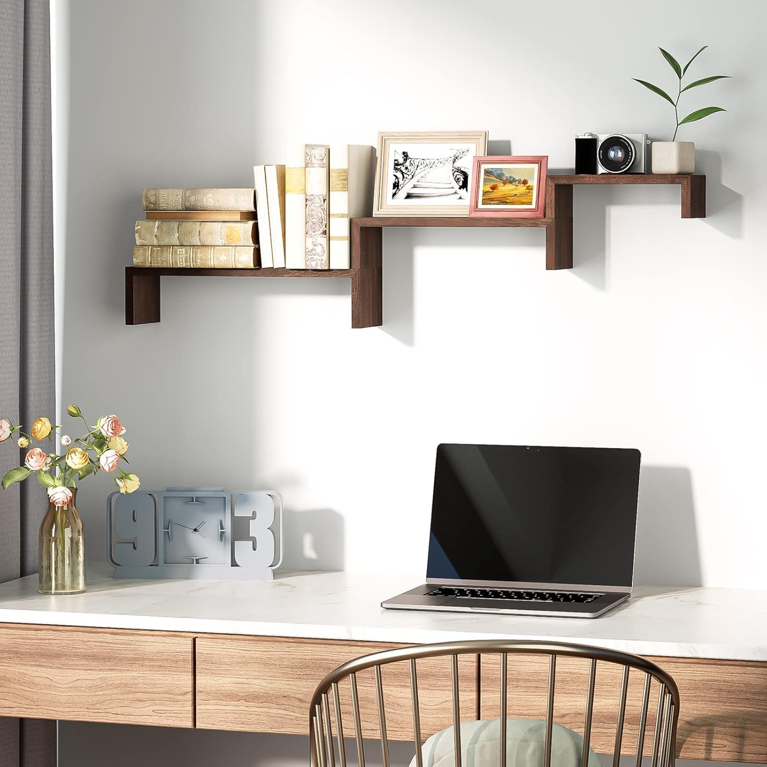 SRIWATANA Floating Wall Shelves Set of 3 Dark Brown