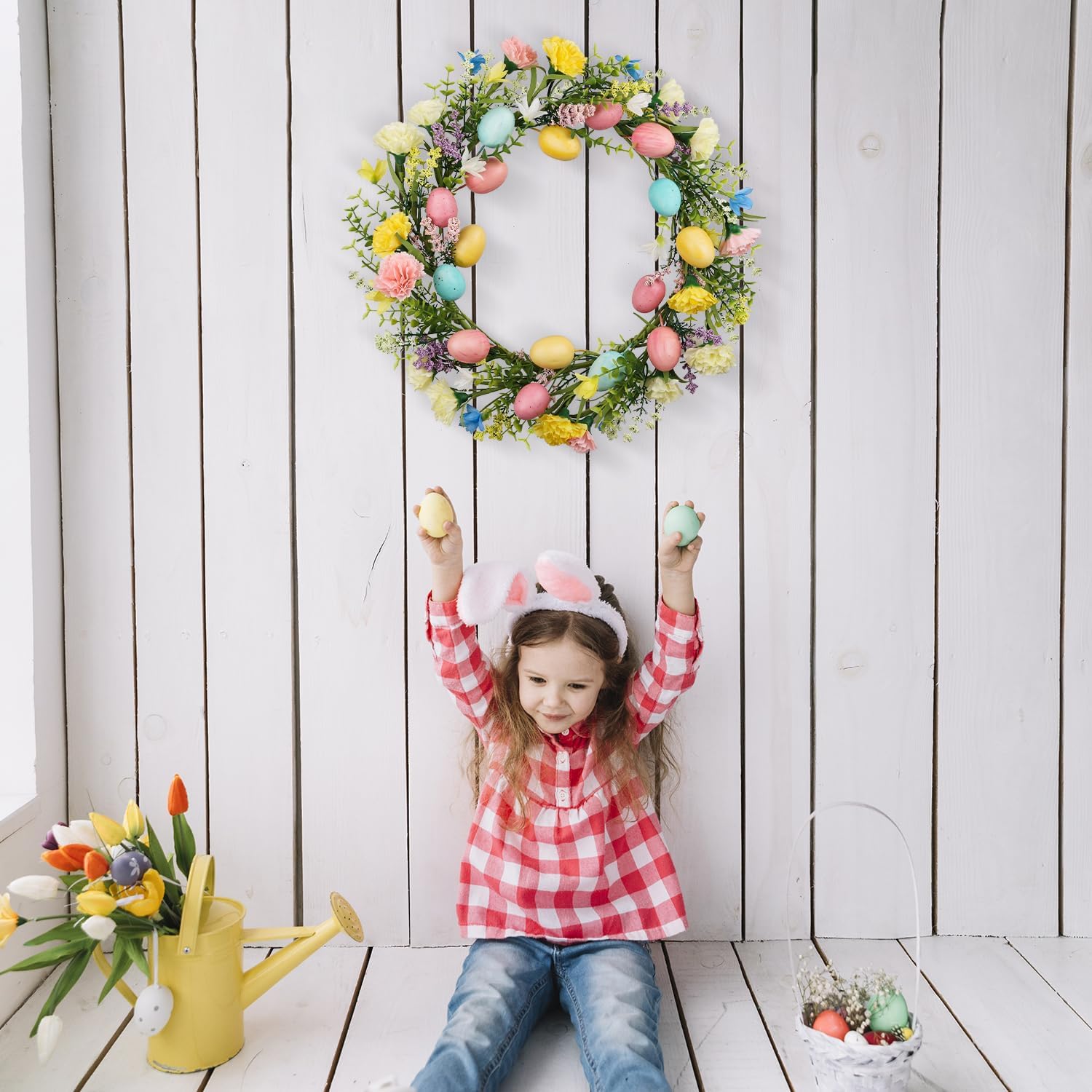16 Inch Easter Wreath with Eggs and Flowers