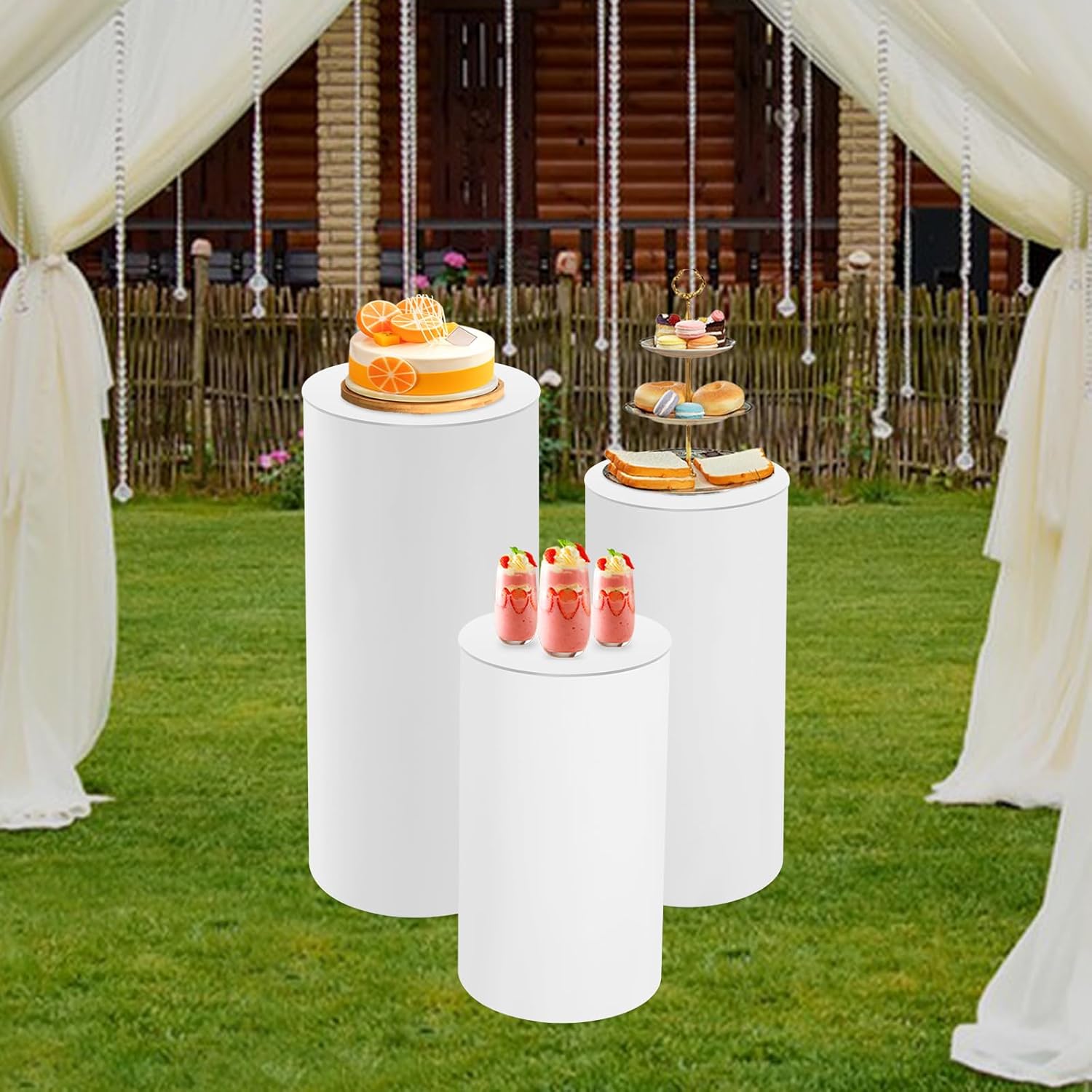 LOYALHEARTDY Cylinder Pedestal Stand 3Pcs Wedding Display