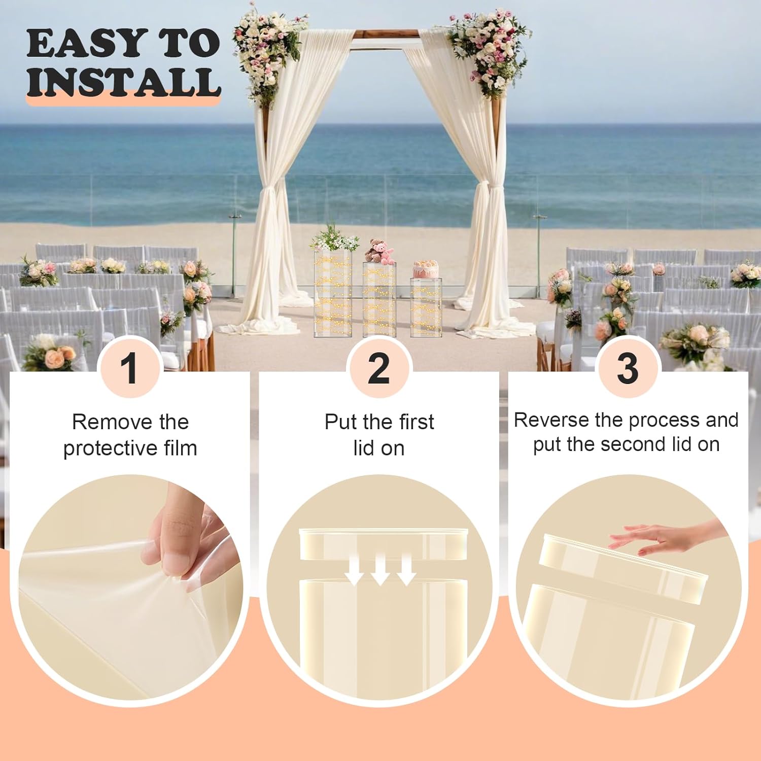 Clear Cylinder Pedestal Stands 3pcs for Party Decor
