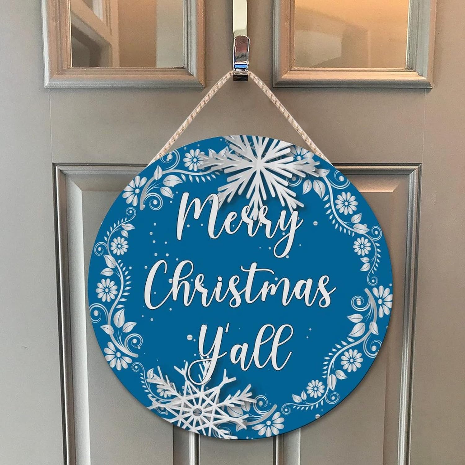 Christmas Gold Wreath Door Hanger Wood Sign
