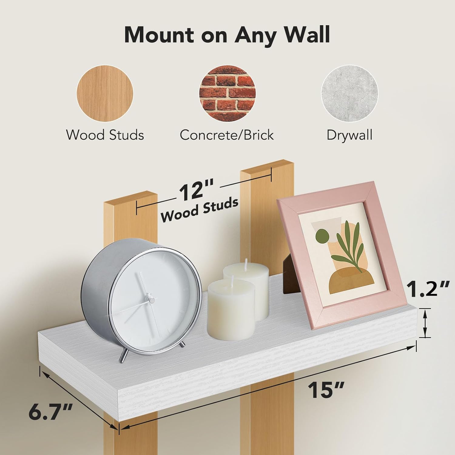 Amada Floating Shelves Wall Mounted Set of 2 White 15x7 Inch