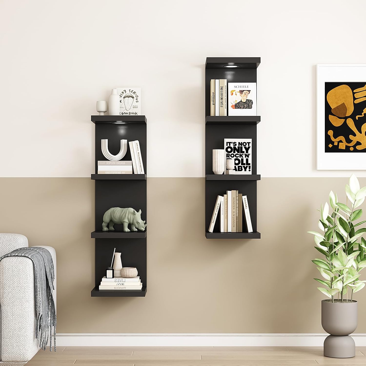 4 Tier Floating Wall Shelf with LED Light