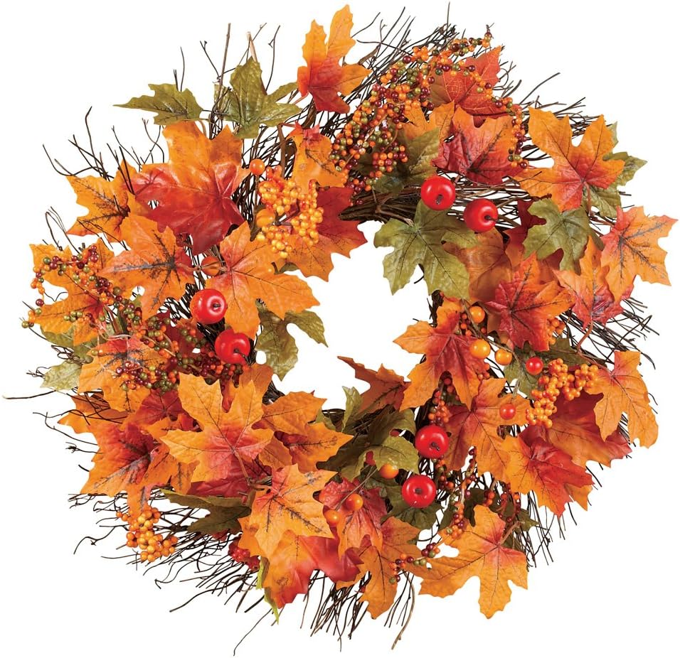 Berry and Autumn Leaves Wreath 20 Inch Diameter
