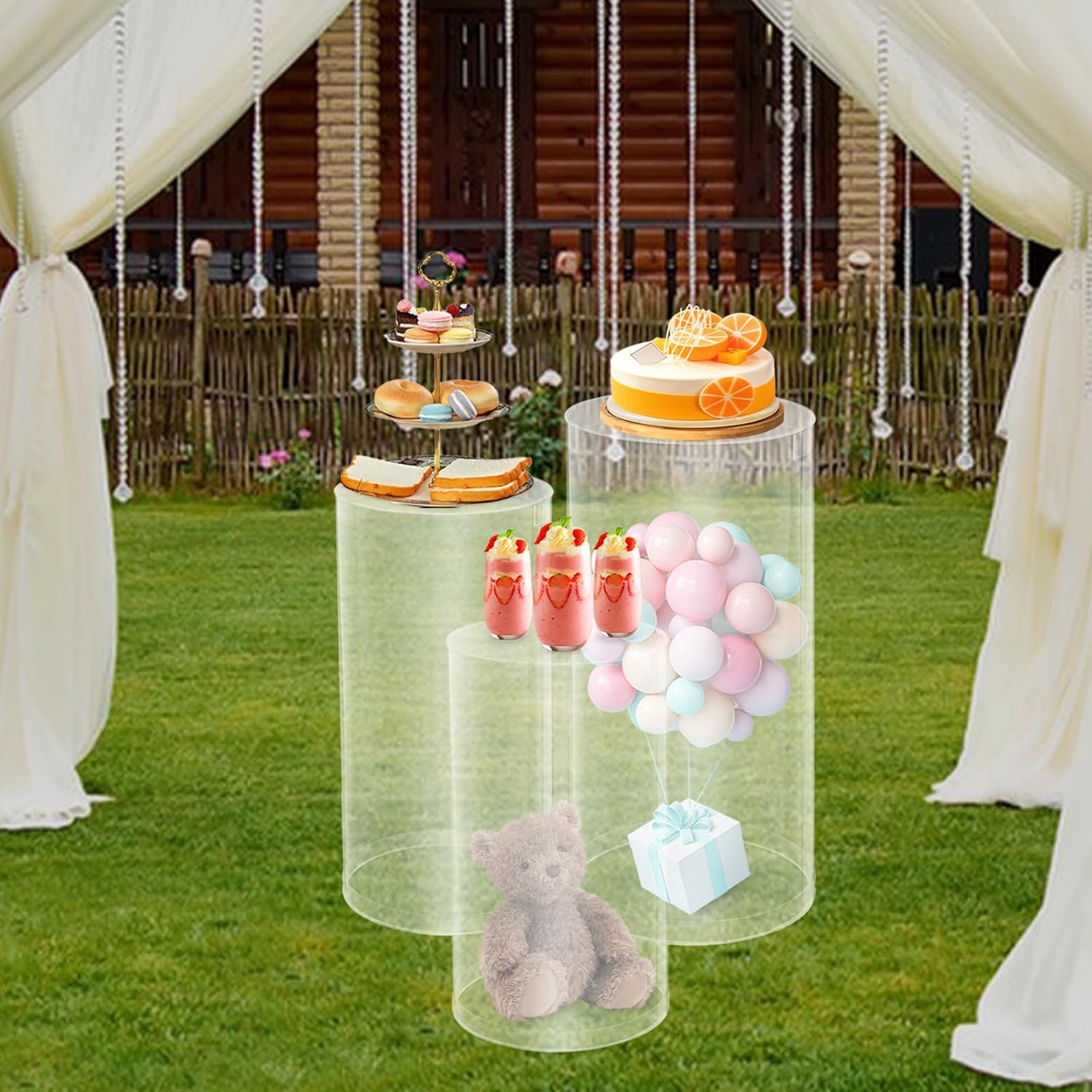 LOYALHEARTDY 3Pcs Clear Cylinder Pedestal Stand