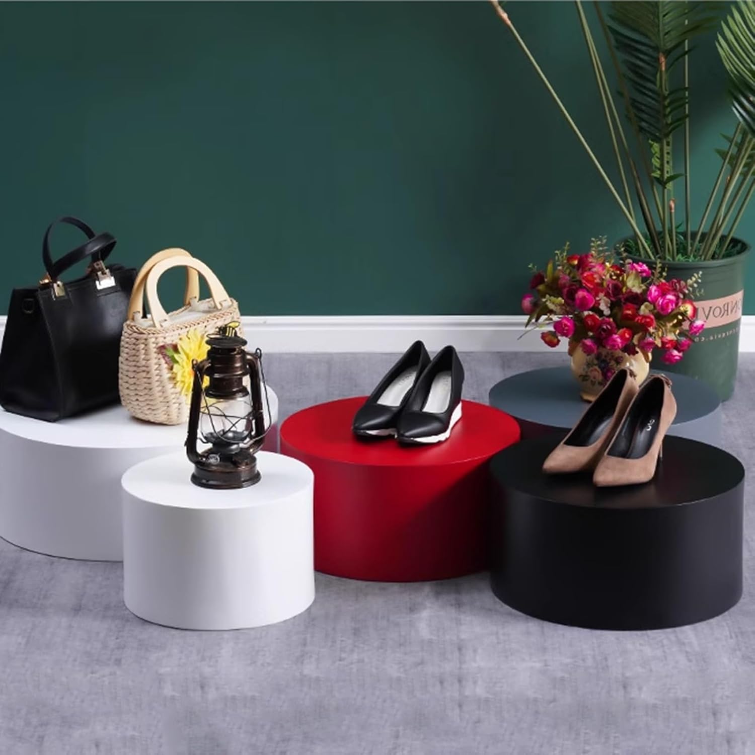 Black Wooden Round Cylinder Pedestal Stand - 30cm Height