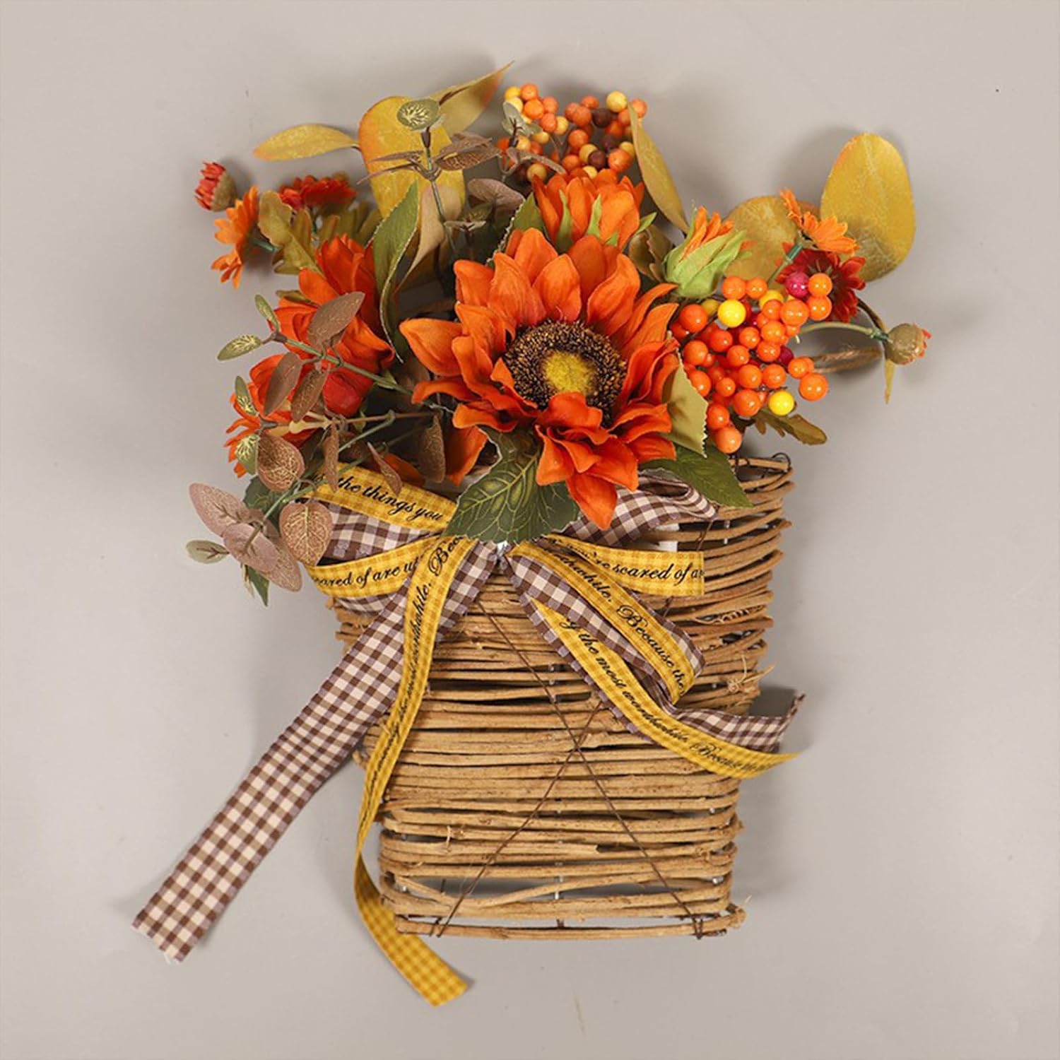 Belupai Fall Door Wreath Decor with Sunflowers and Berries