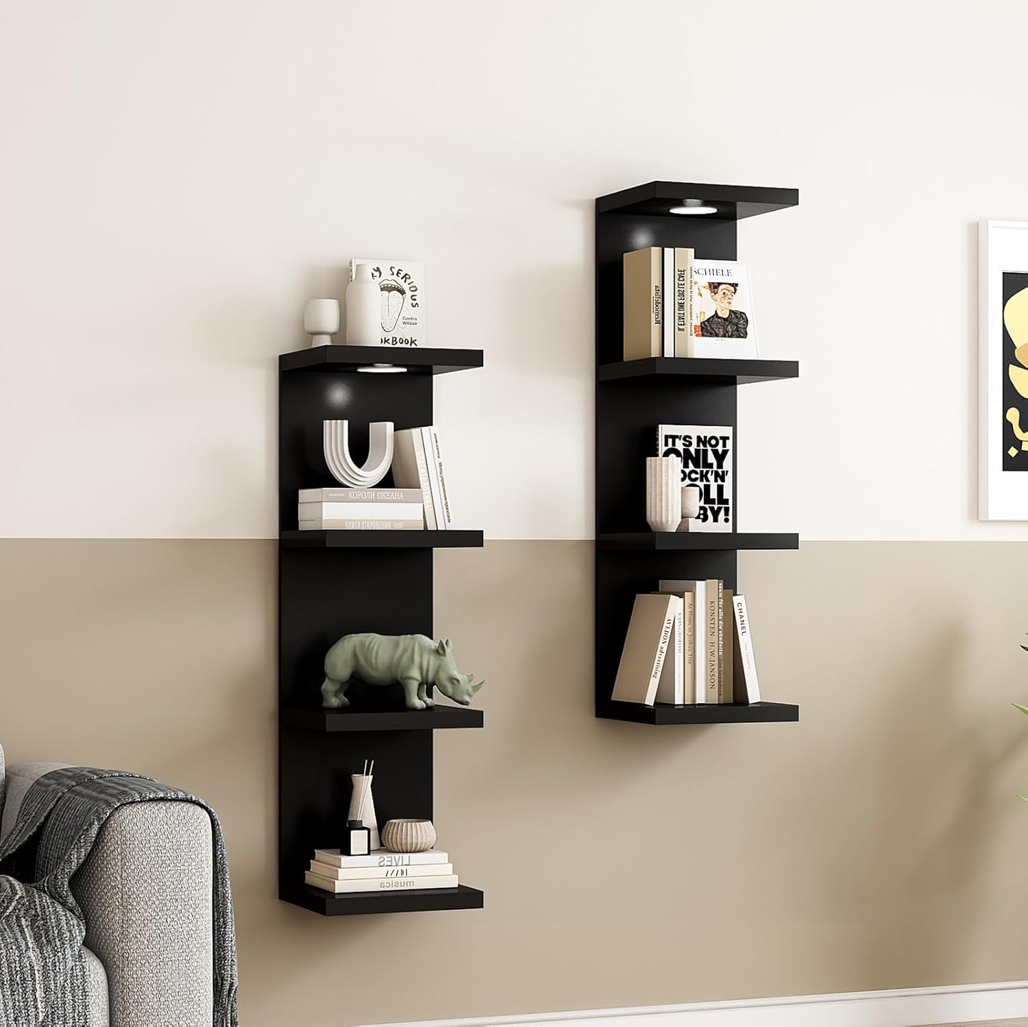 4 Tier Floating Wall Shelf with LED Light