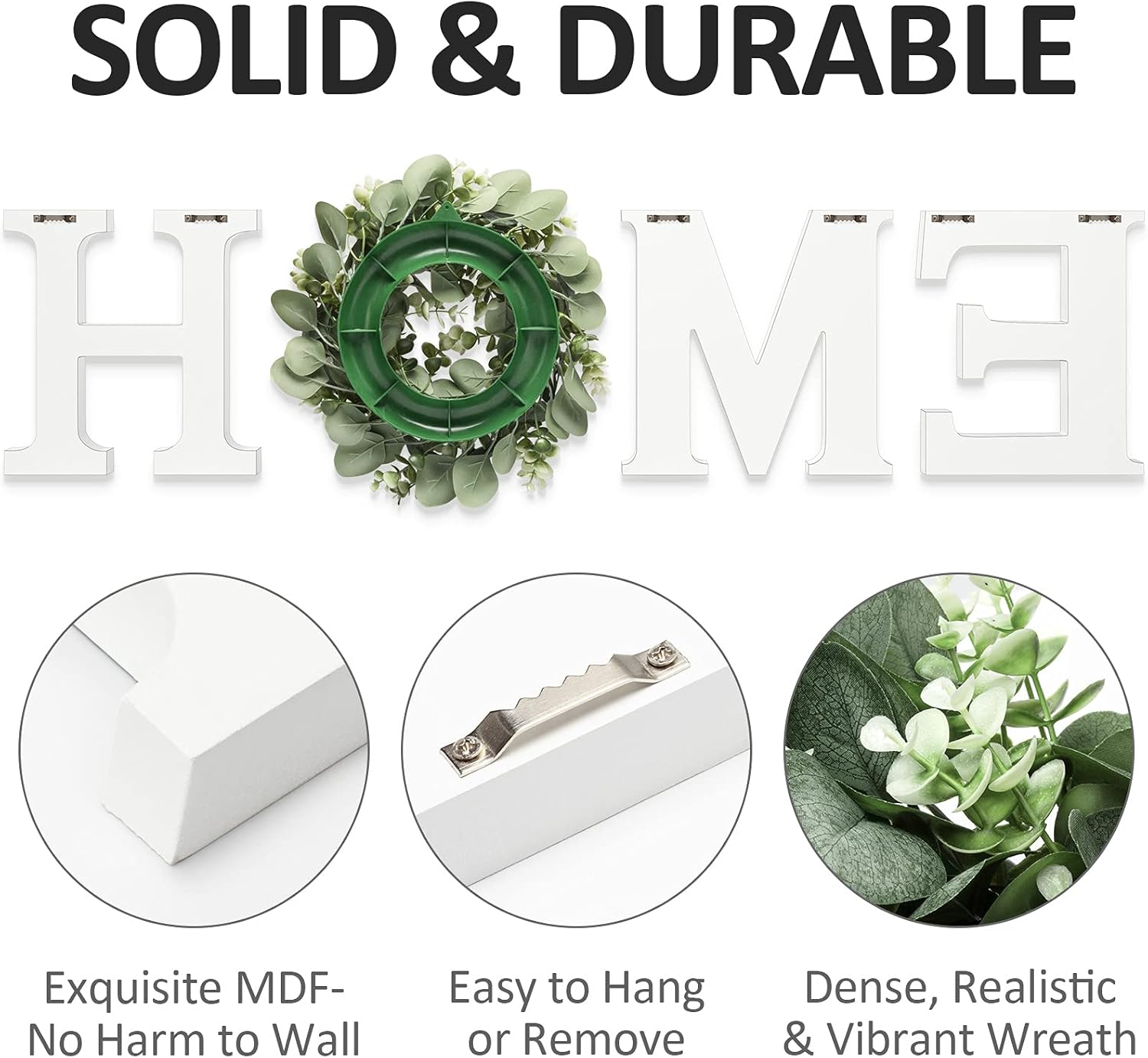 MAYICIVO Modern Wooden Home Sign with Wreath