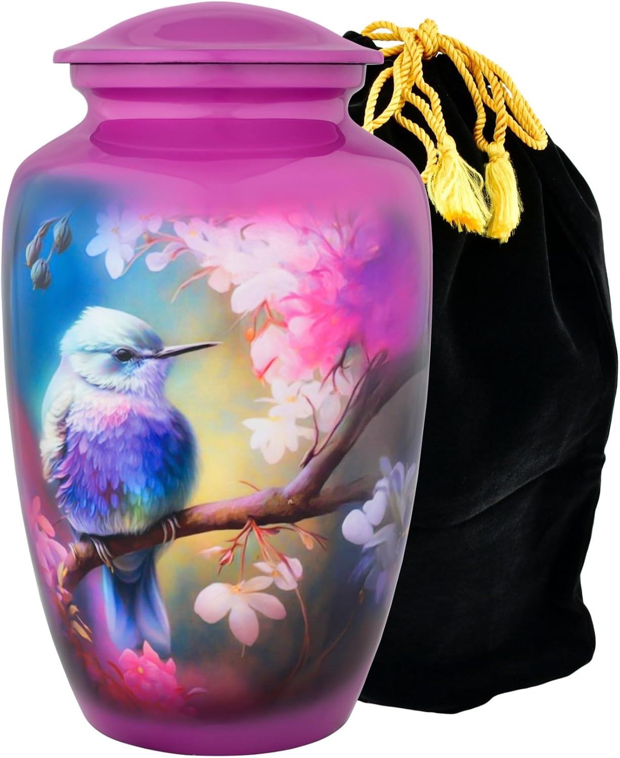 Bright Purple Hummingbird Cremation Urn for Adult Ashes - 200 Cubic Inches