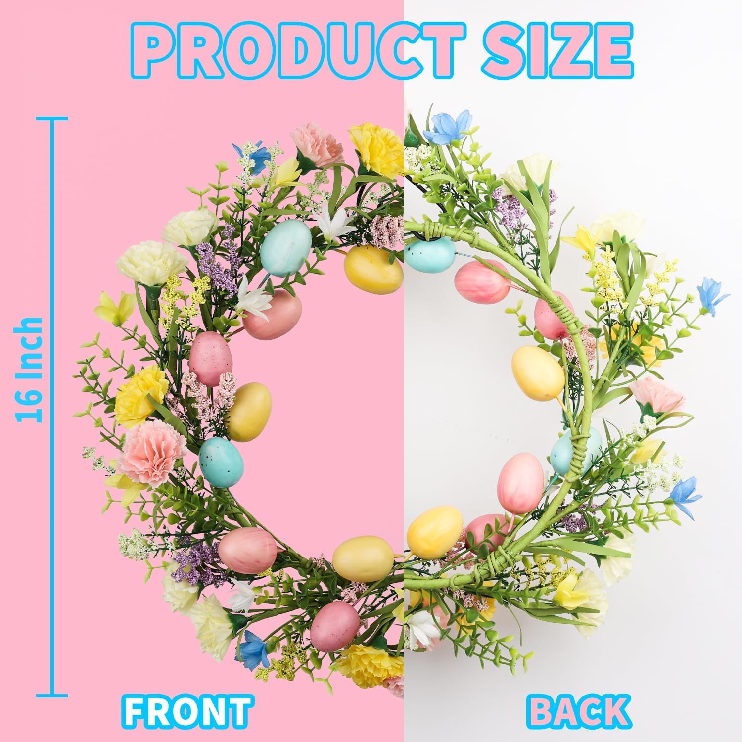 16 Inch Easter Wreath with Eggs and Flowers