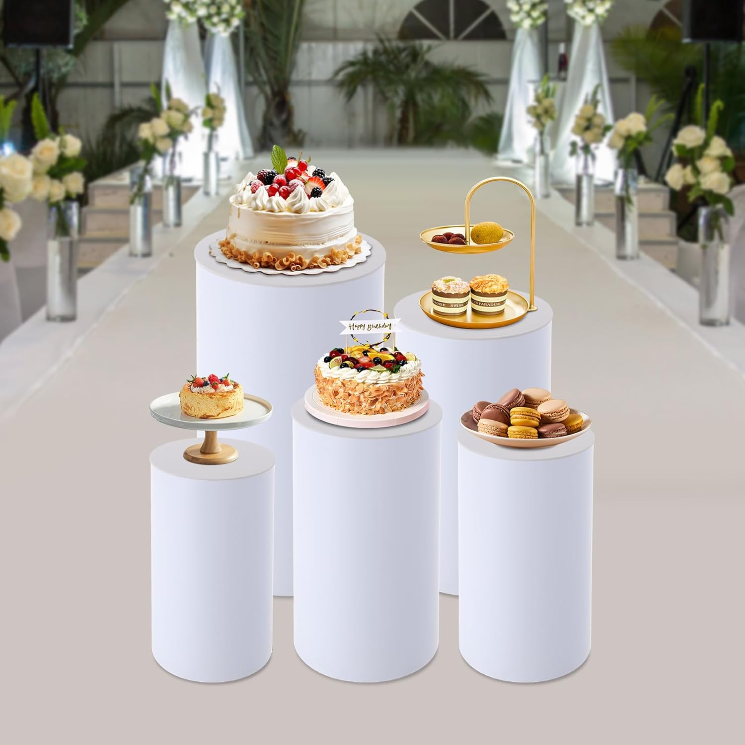 5pcs White Cylinder Display Pedestal Stand for Parties