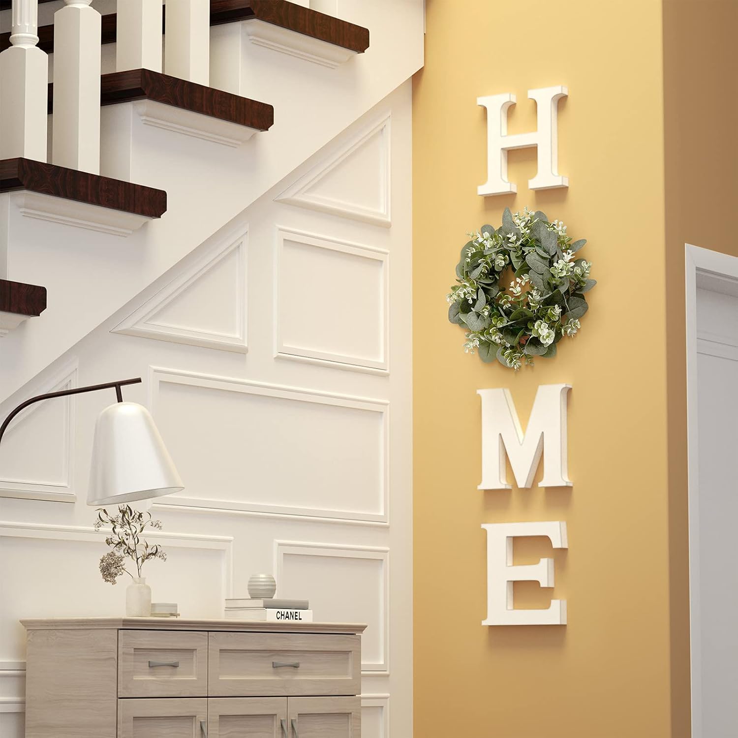 MAYICIVO Modern Wooden Home Sign with Wreath