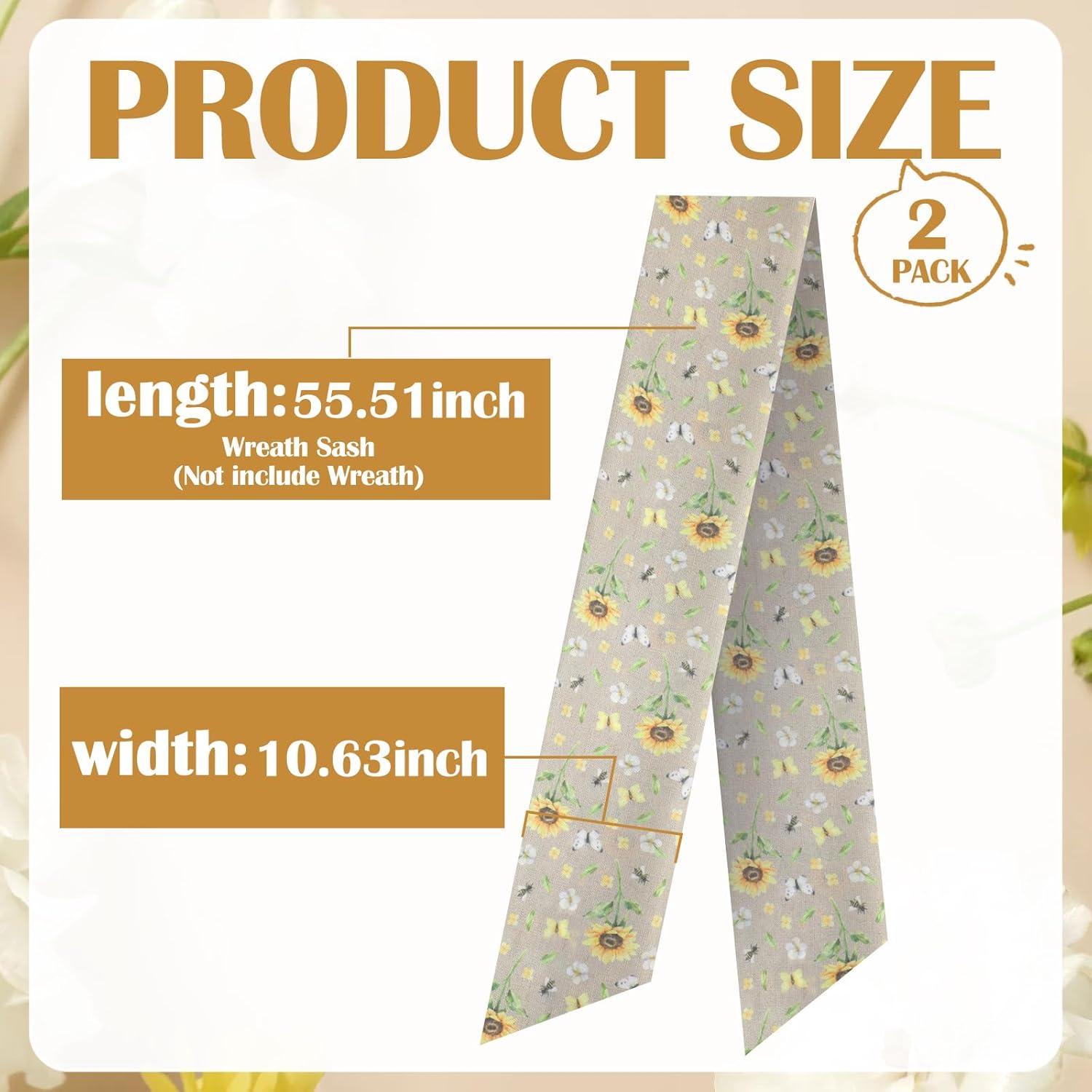 Boho Wreath Sash for Front Door - 2 Pcs Sunflower Style