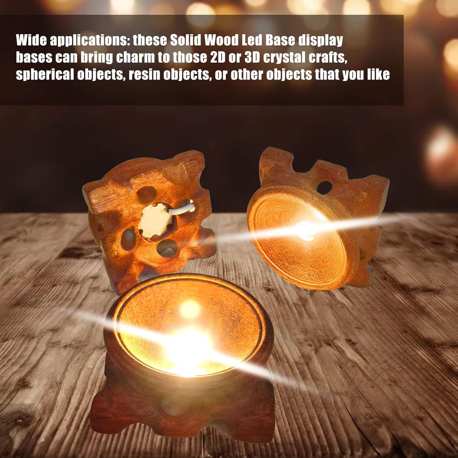 JOJOCY 2Pcs LED Round Wooden Display Base Stand
