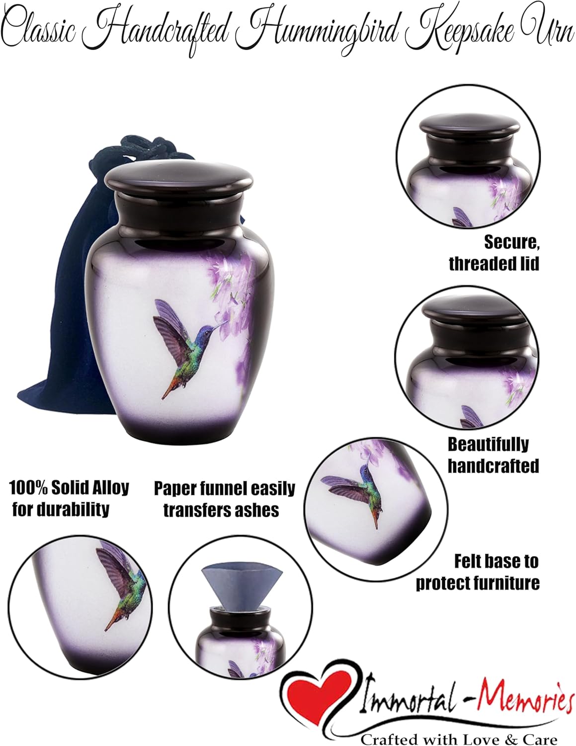 Hummingbird Mini Keepsake Urn Purple Cremation Urn
