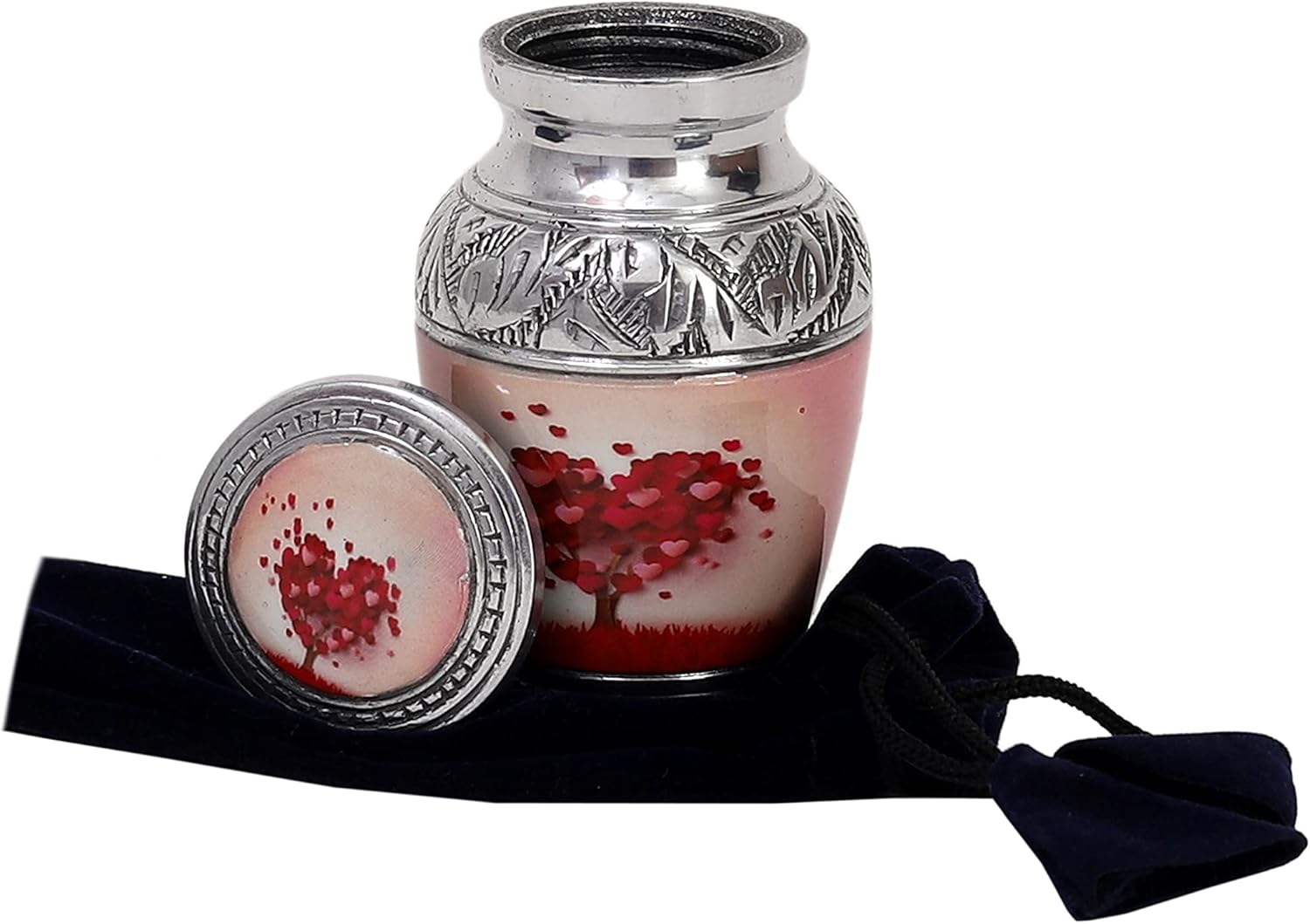 HLC Red Heart Cremation Urn - Mini Keepsake Urn with Velvet Box