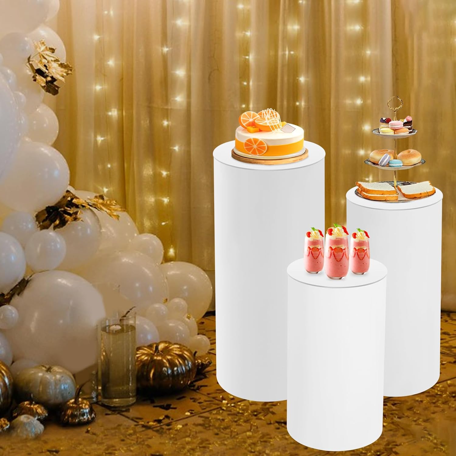 3Pcs Round Cylinder Pedestal Stands for Wedding and Celebrations