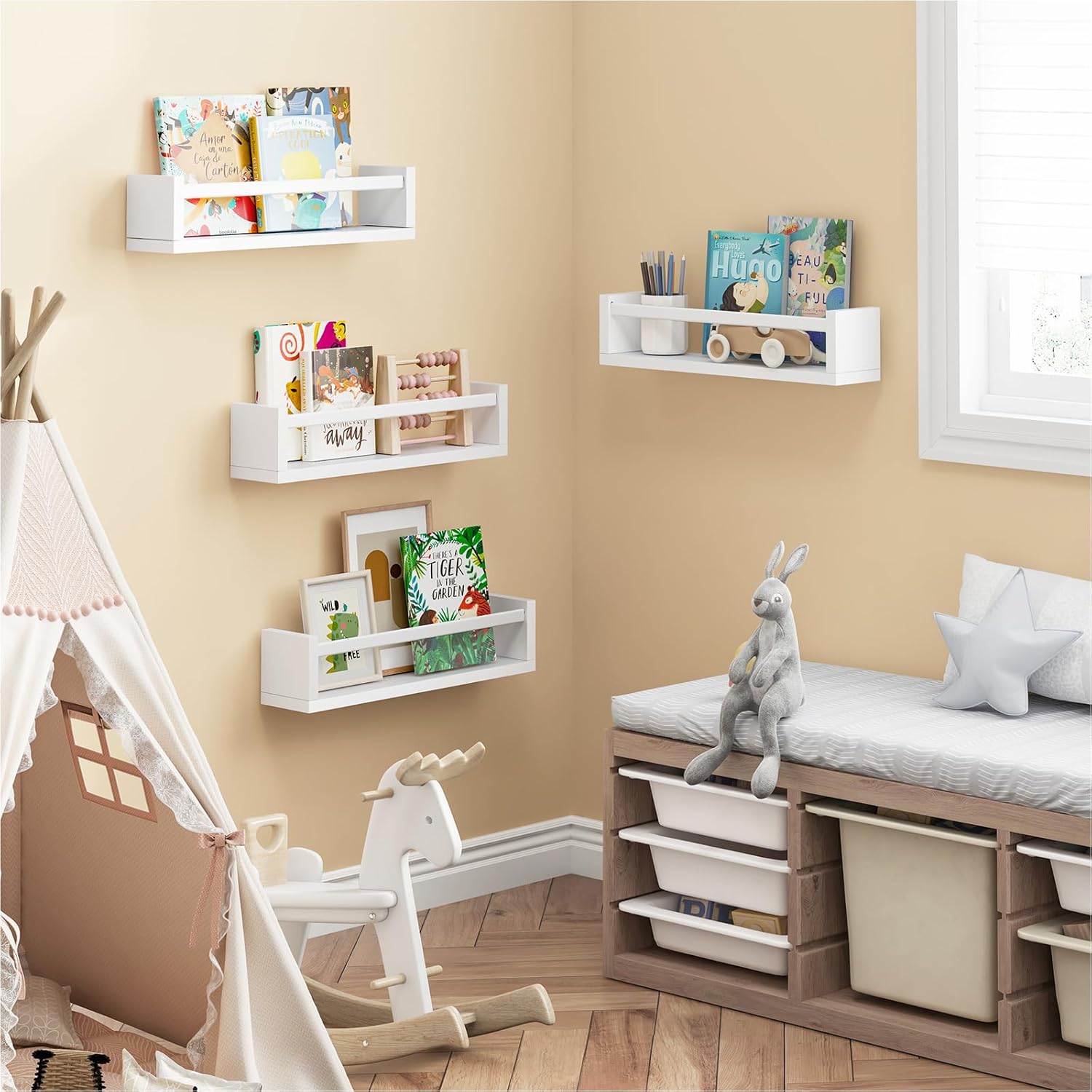 Fixwal Floating Book Shelves Set of 4 for Nursery