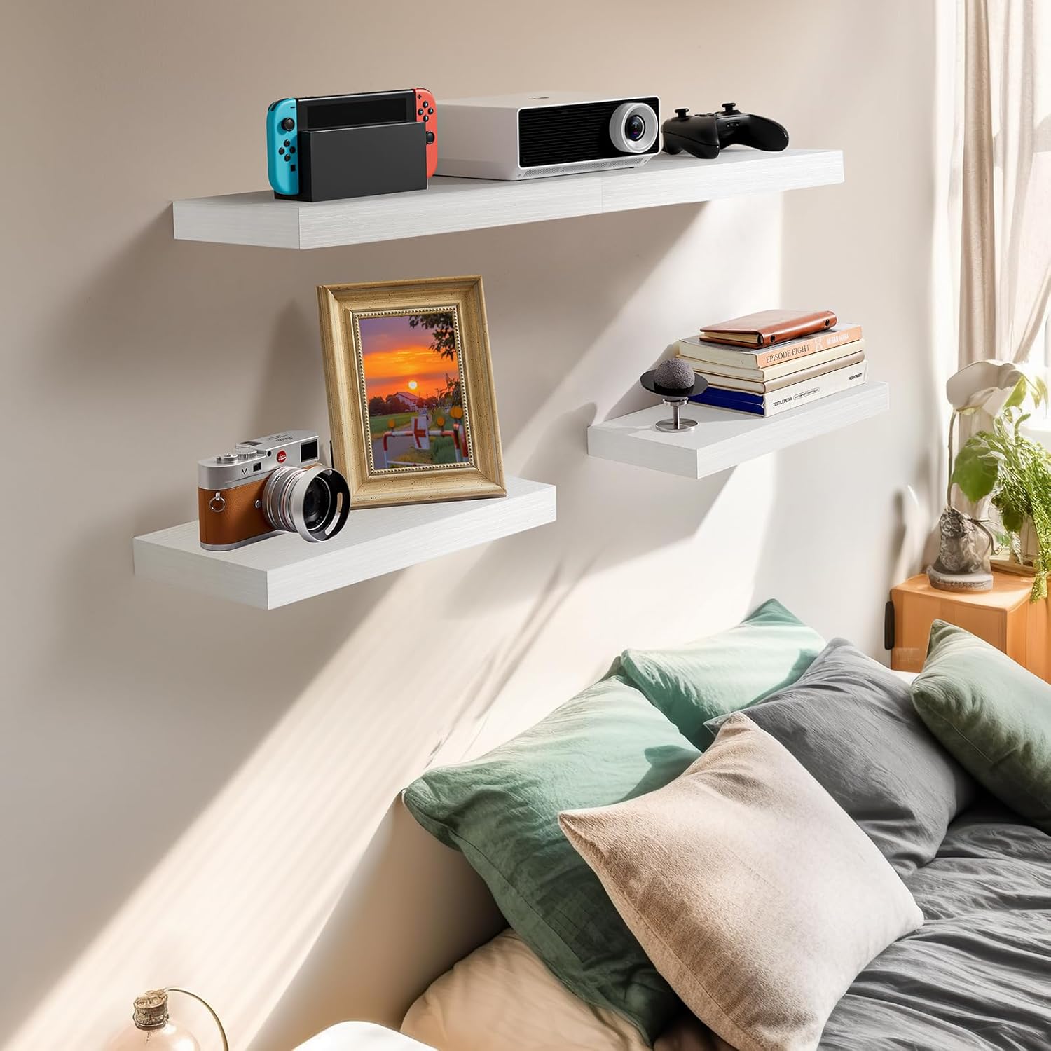 Amada Floating Shelves Wall Mounted Set of 2 White 15x7 Inch