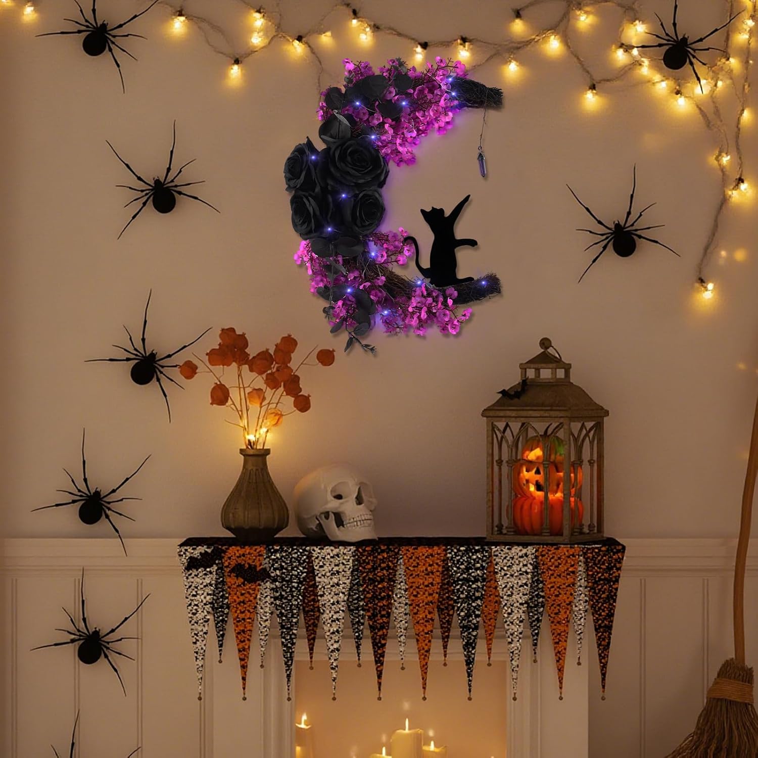 MyCoats Black Halloween Door Wreath with LED Light