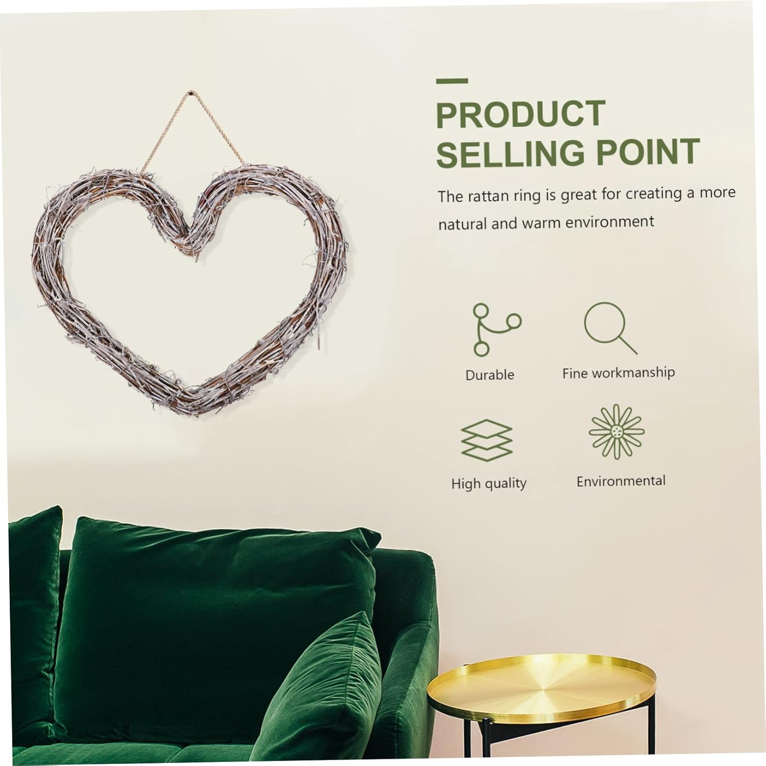 PRETYZOOM Rattan Heart-Shaped Door Wreath
