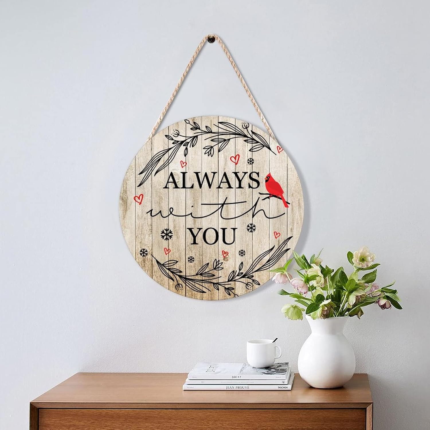Farmhouse Front Door Hanger with Red Birds Quote 10x10 Wood Sign