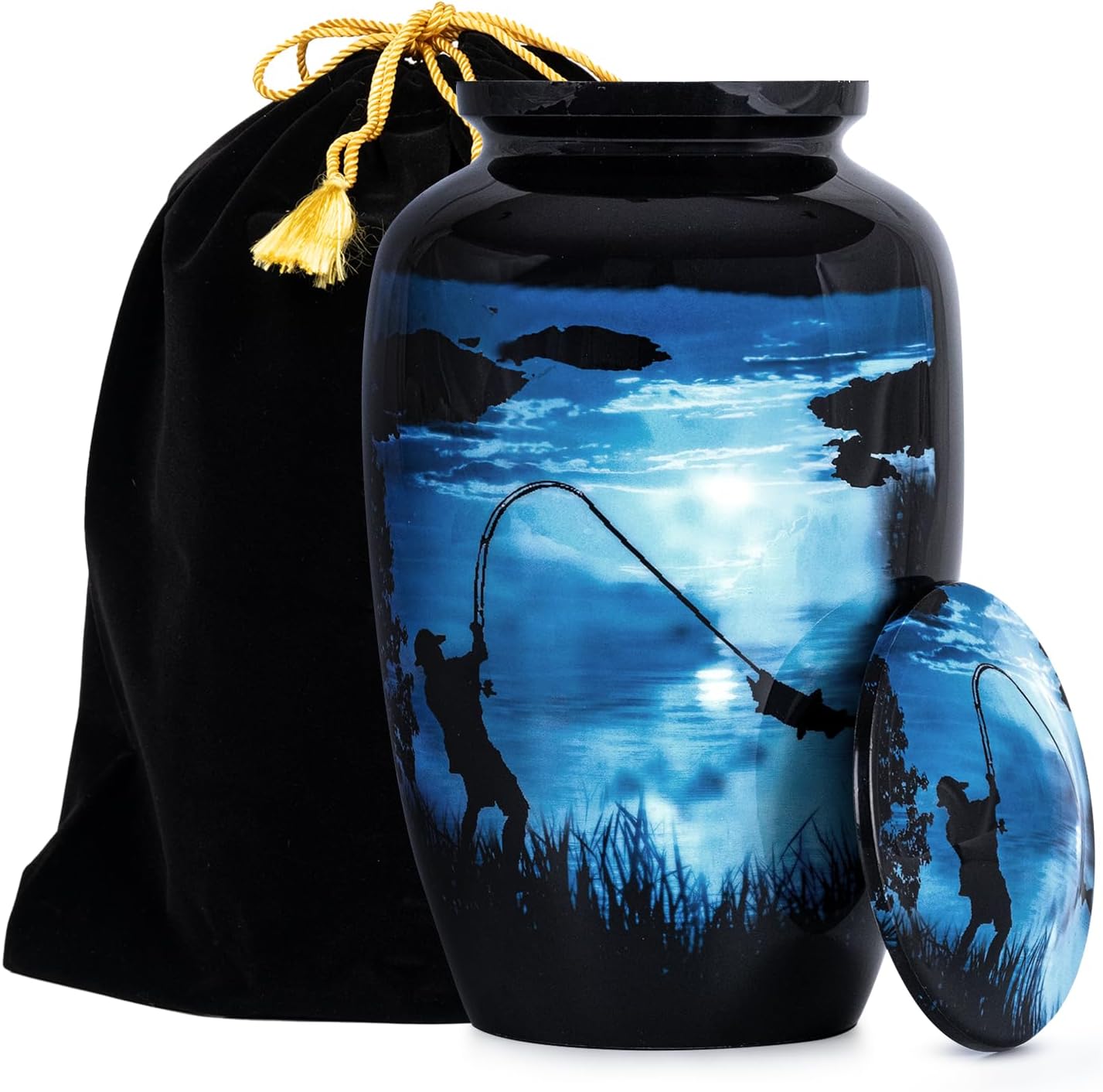 STONLIF Decorative Fishing Urn for Ashes - 200 lbs Blue Urn