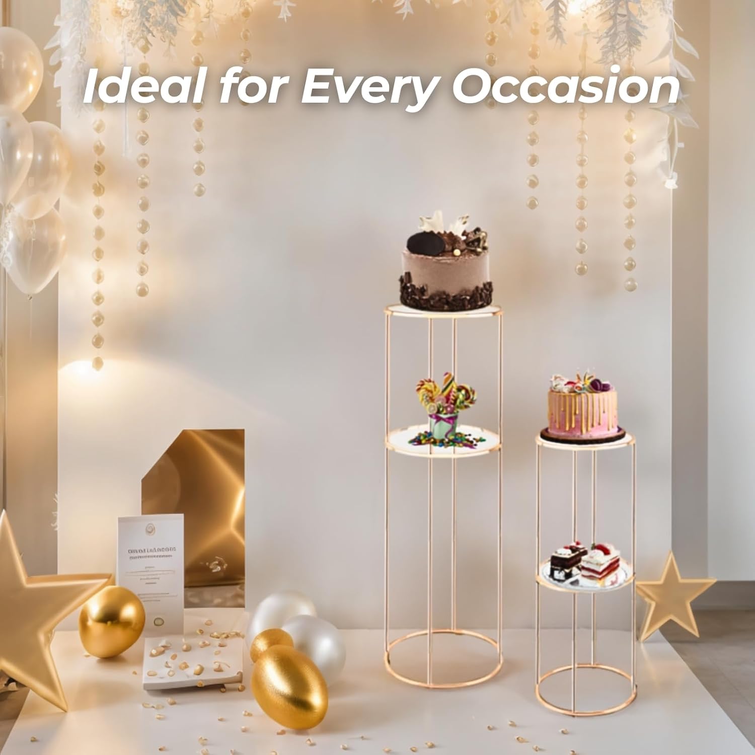 2PCS 2 Tier Round Gold Cake Stand for Party