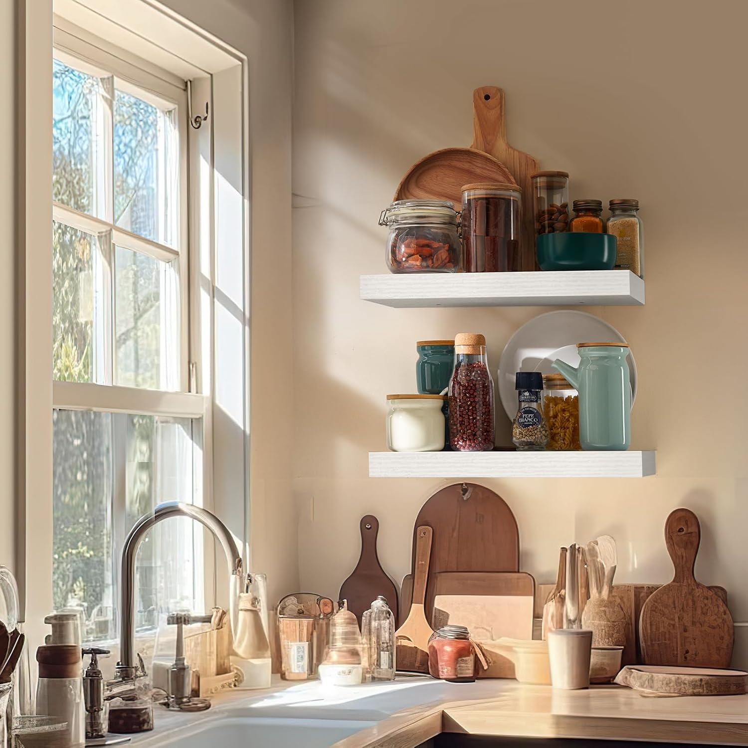 Amada Floating Shelves Wall Mounted Set of 2 White 15x7 Inch