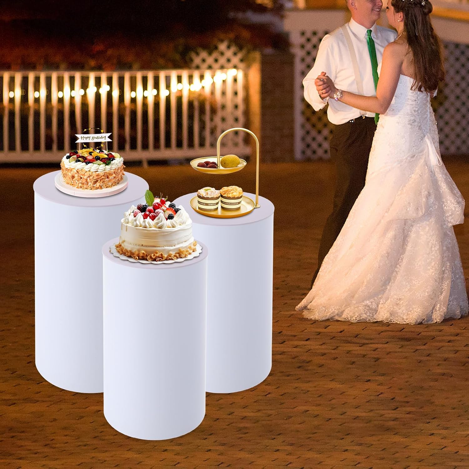 White Cylinder Pedestal Stand 3Pcs for Parties