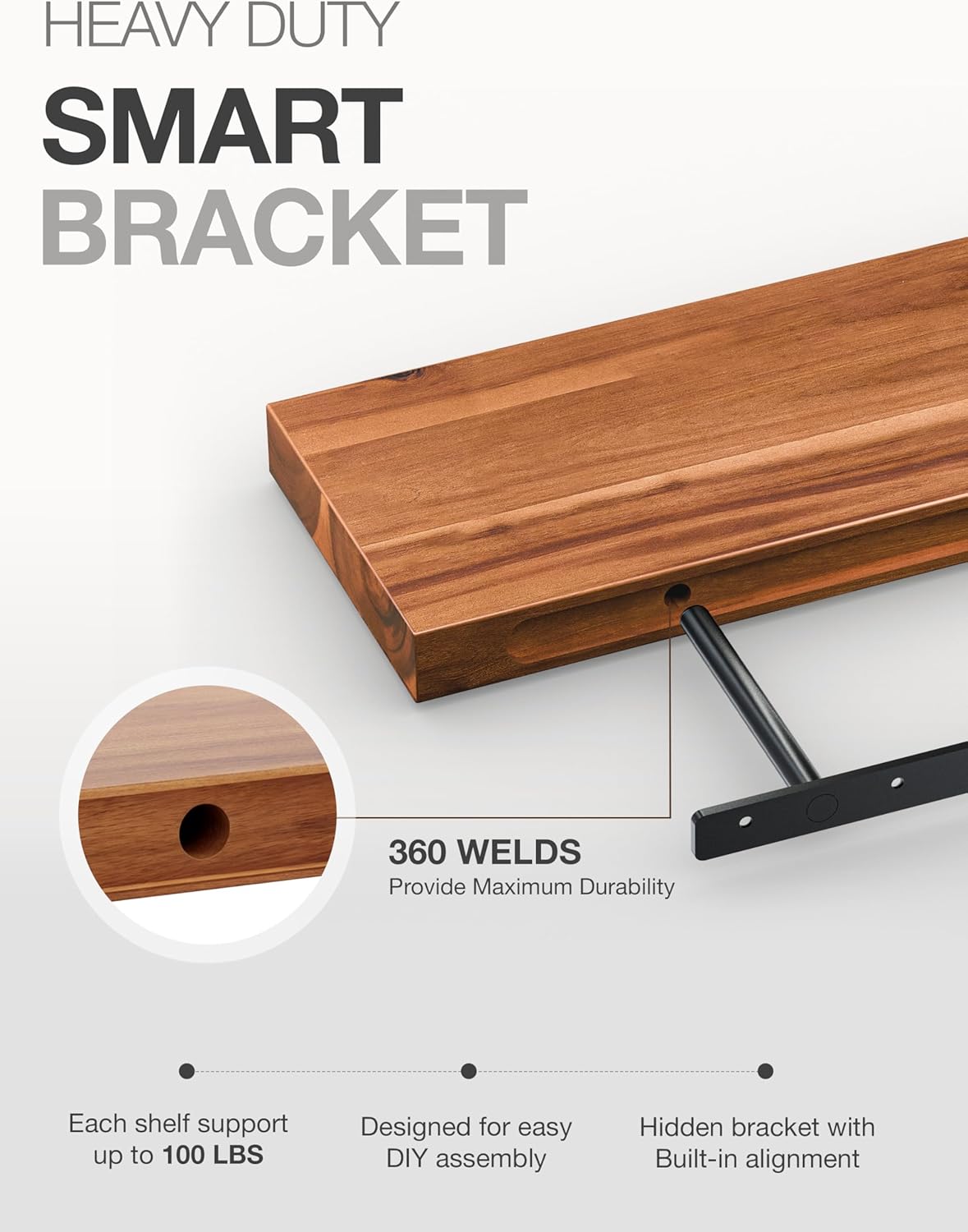 BATODA Set of 2 17 Acacia Wood Floating Shelves Wall Mounted
