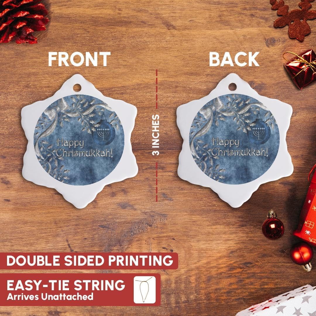 3dRose Happy Chrismukkah Blue Silver Ornament and Menorah Snowflake 3 Inch