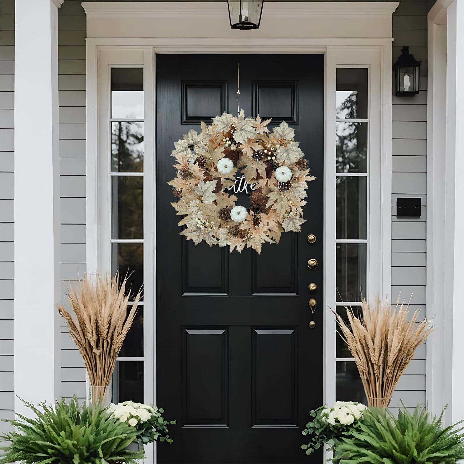 Realistic Fall Wreath with Timer Lights 22 Inch