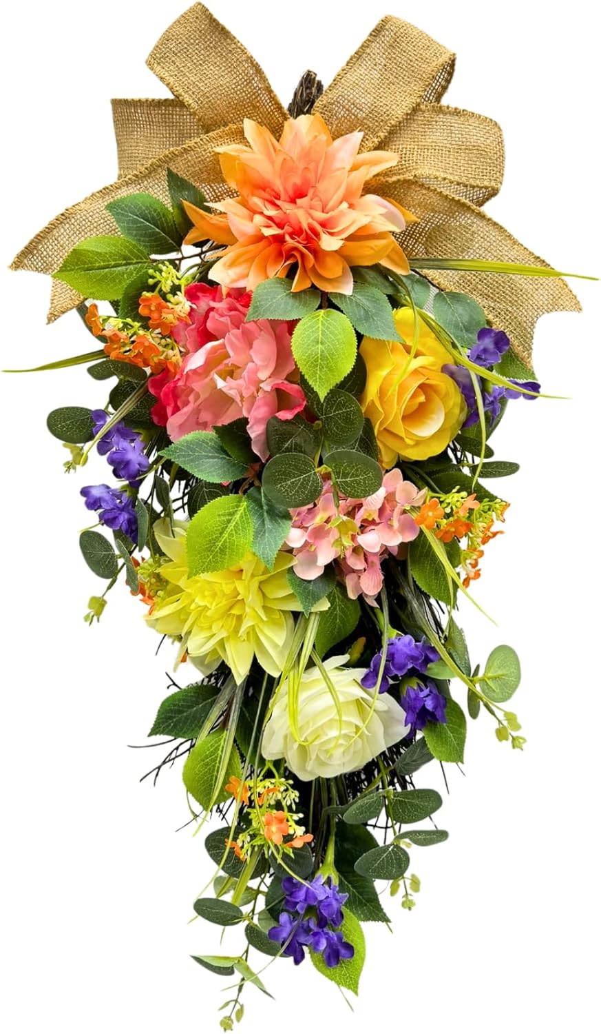 Svndlyn Spring Summer Floral Teardrop Wreath