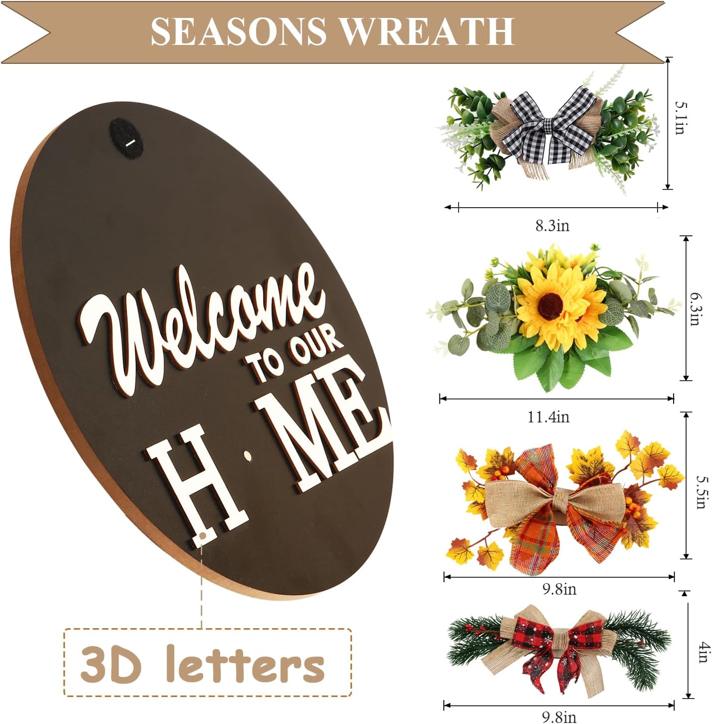 Interchangeable Welcome Sign with 4 Wreaths and 14 Holiday Icons
