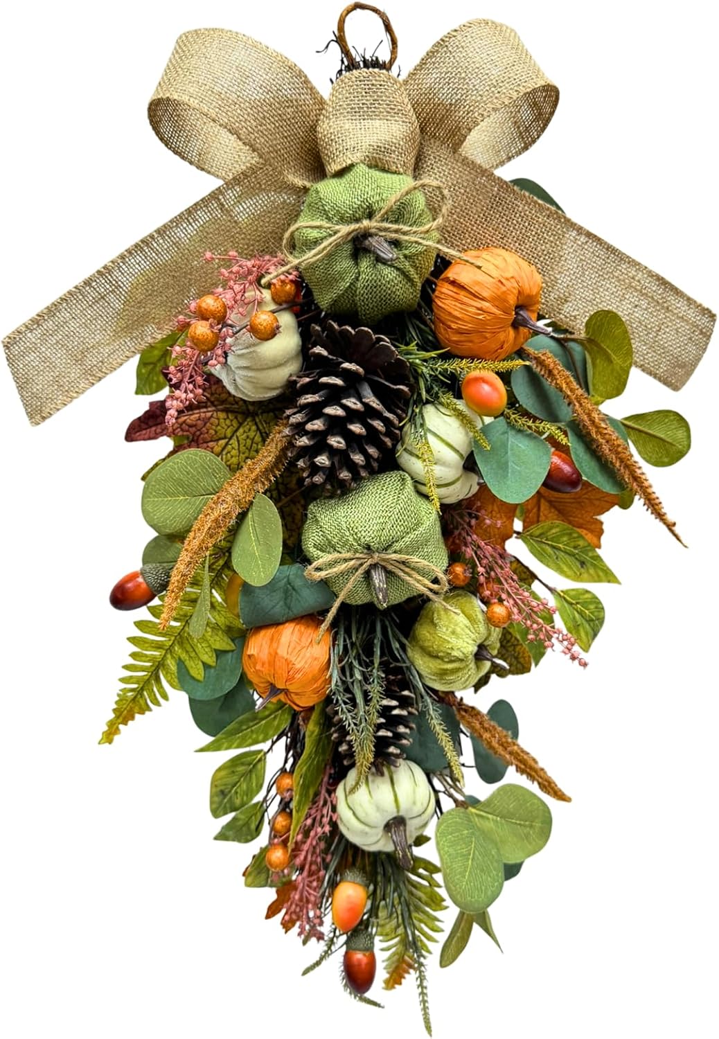 Harvest Teardrop Fall Wreath Decor with Pumpkins and Leaves