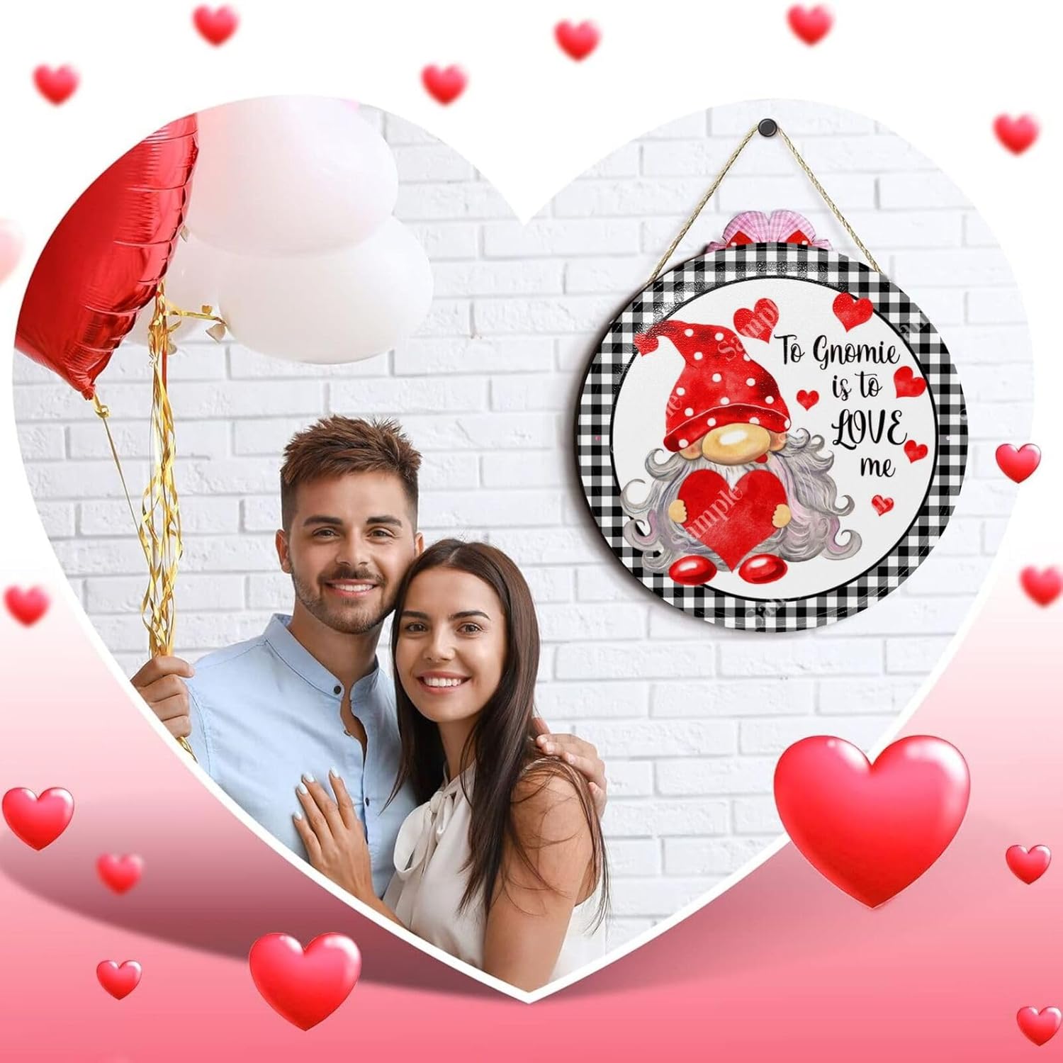 To Gnome Me Valentine Wreath Sign 6x6 Inch Door Hanger