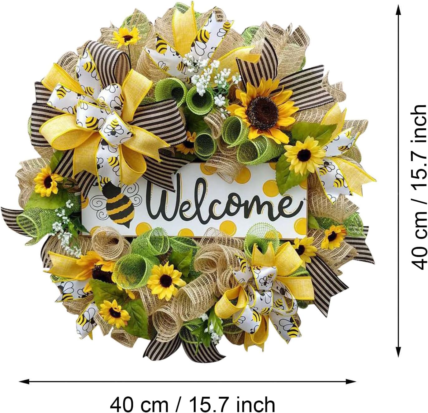Yellow Sunflower Bee Wreath for Front Door
