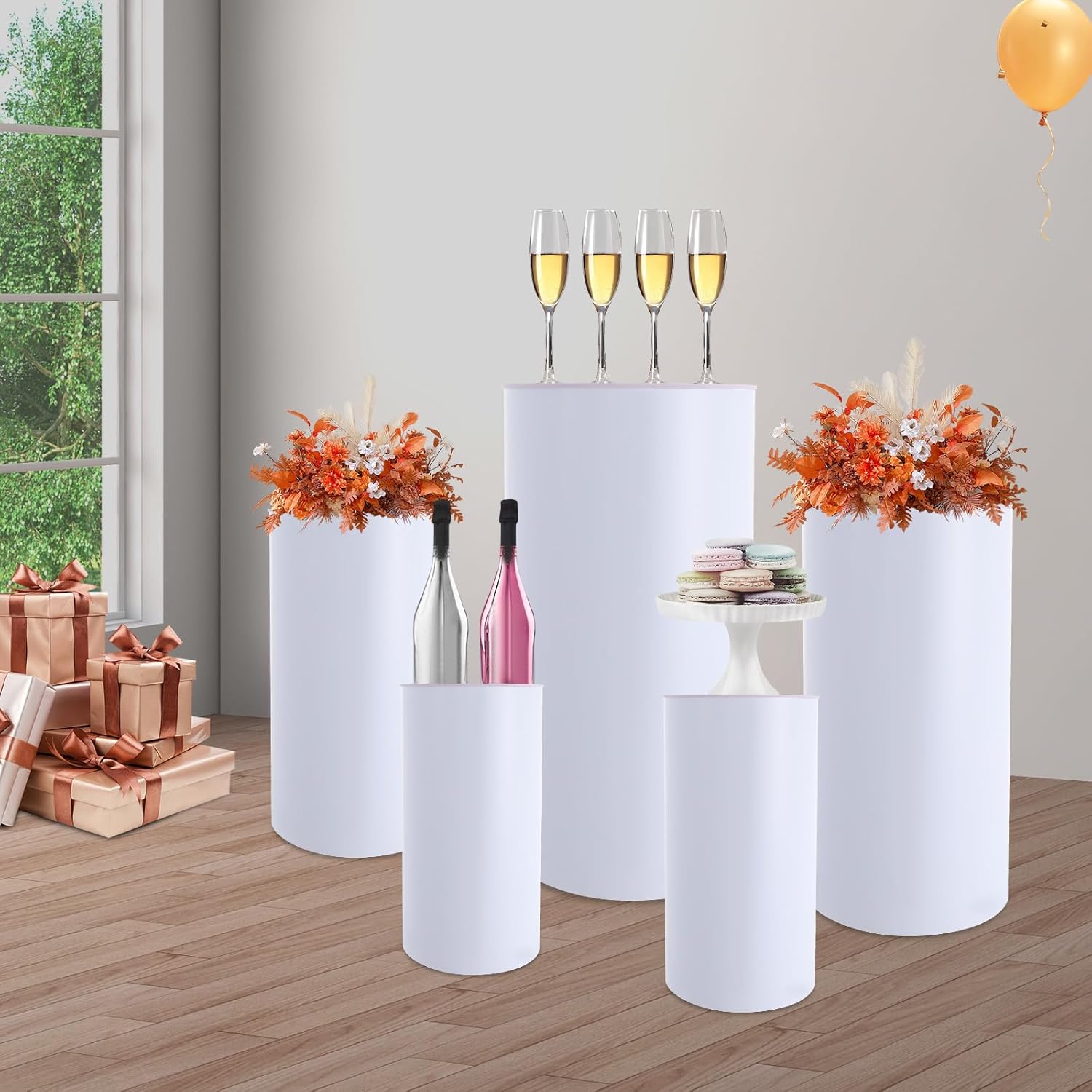 5pcs White Cylinder Display Pedestal Stand for Parties