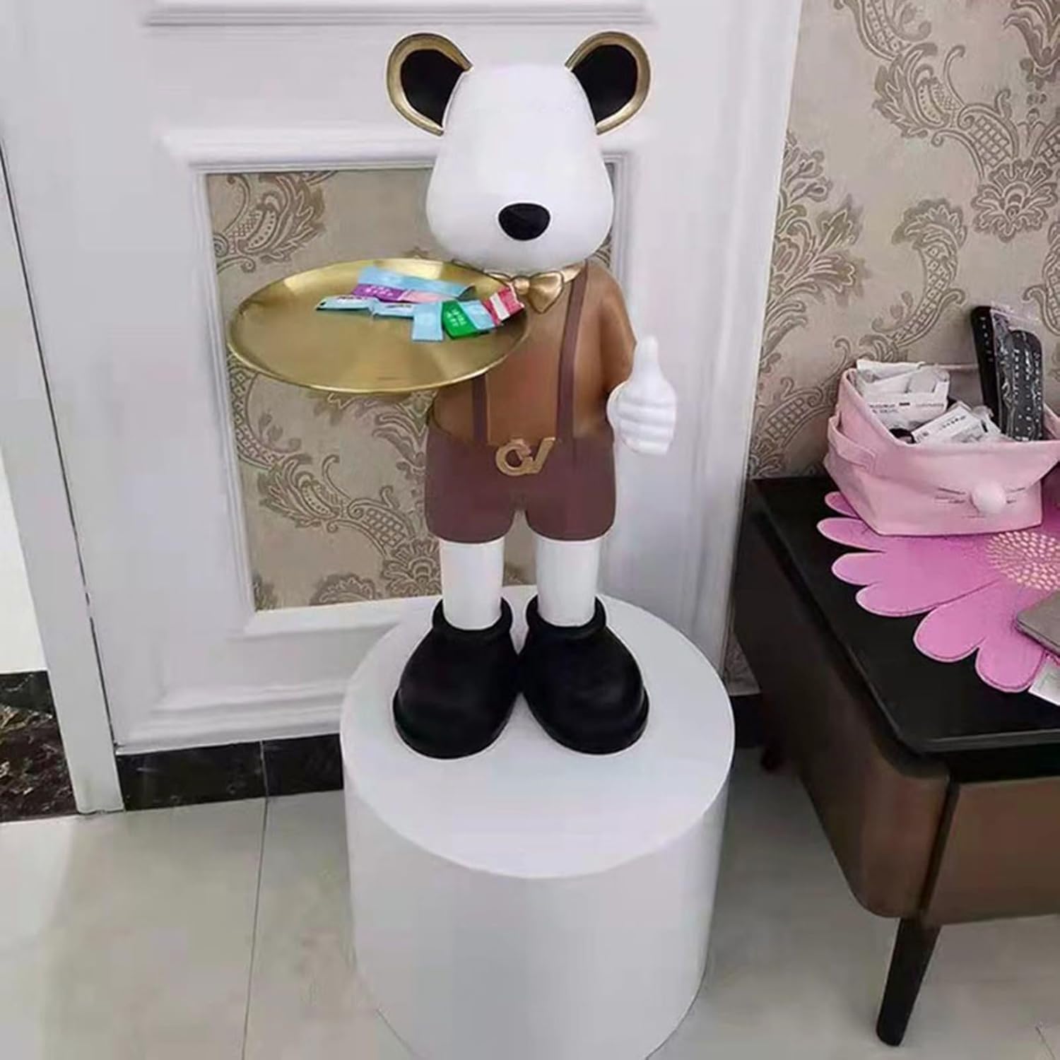Wooden Cylinder Display Pedestal Stand Black 40cm